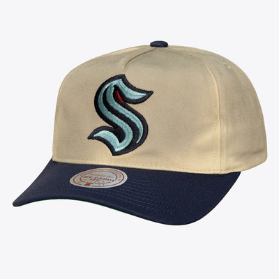 Mitchell & Ness Seattle Kraken Cream/Deep Sea Blue Retro Roots Deadstock Caddy Snapback Hat