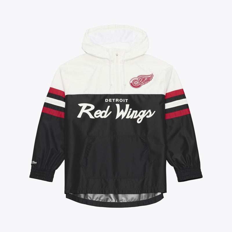 Mitchell & Ness Detroit Red Wings Black Head Coach Lightweight Anorak Quarter-Zip Windbreaker