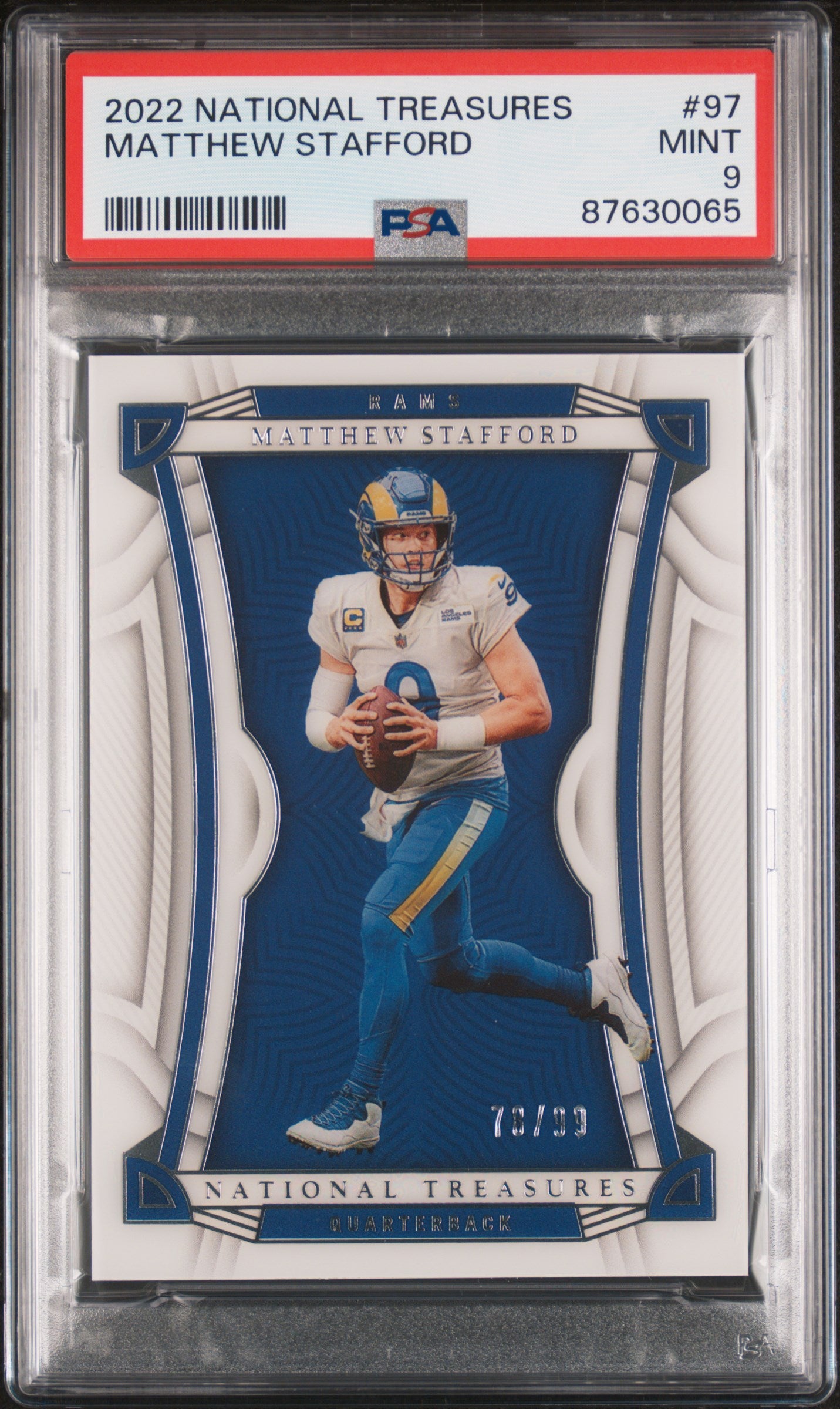 2022 Panini National Treasures #97 Matthew Stafford /99 PSA 9