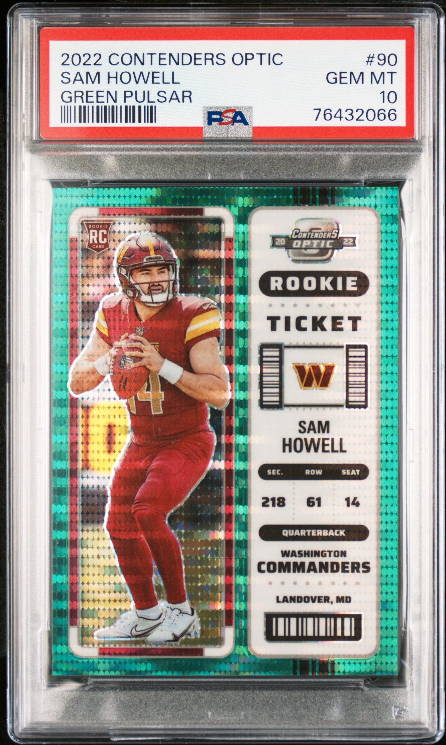 2022 Panini Contenders Optic #90 Sam Howell Green Pulsar /30 PSA 10