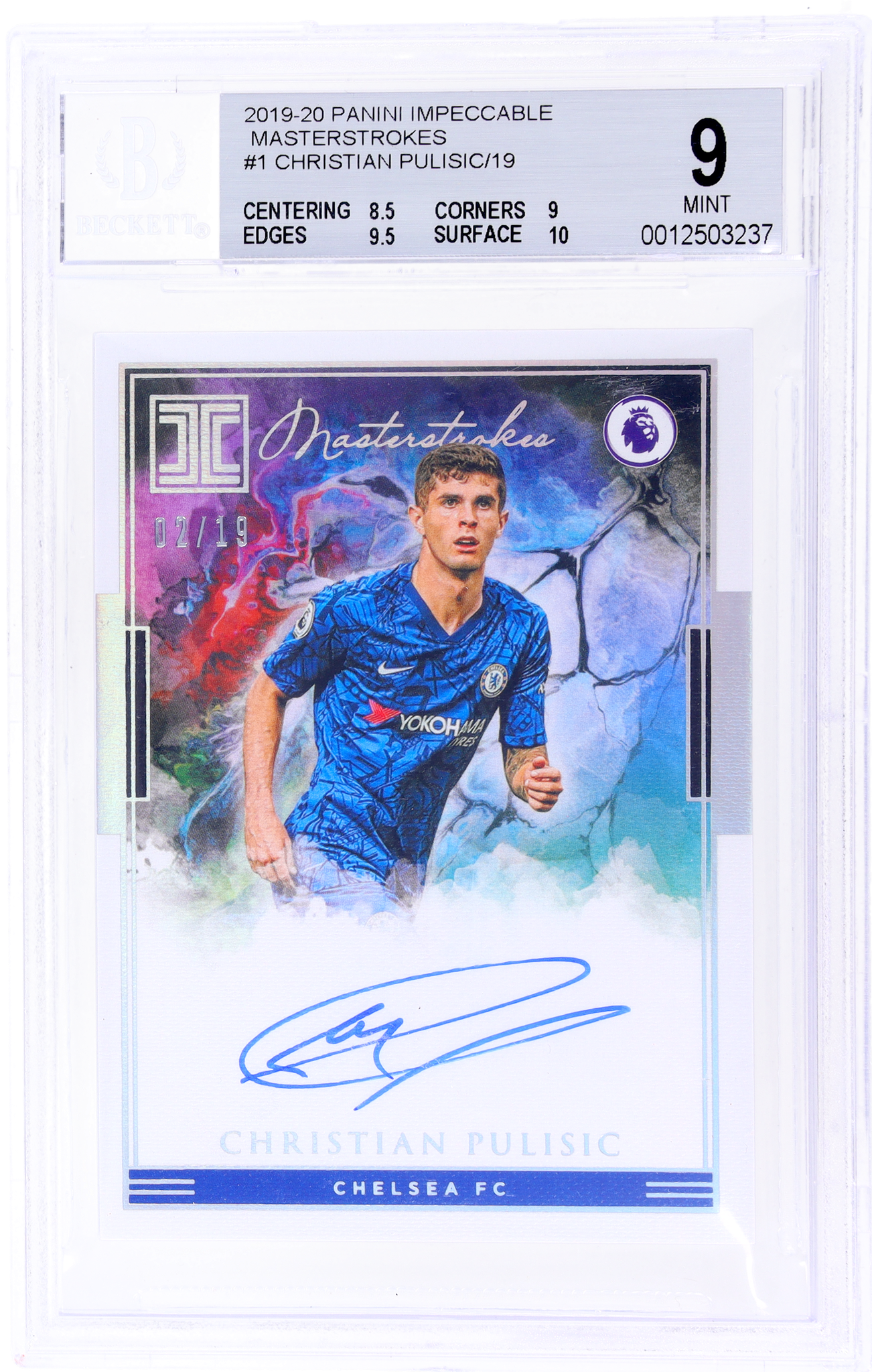 2019 Panini Impeccable #1 Christian Pulisic Masterstrokes /19 BGS 9