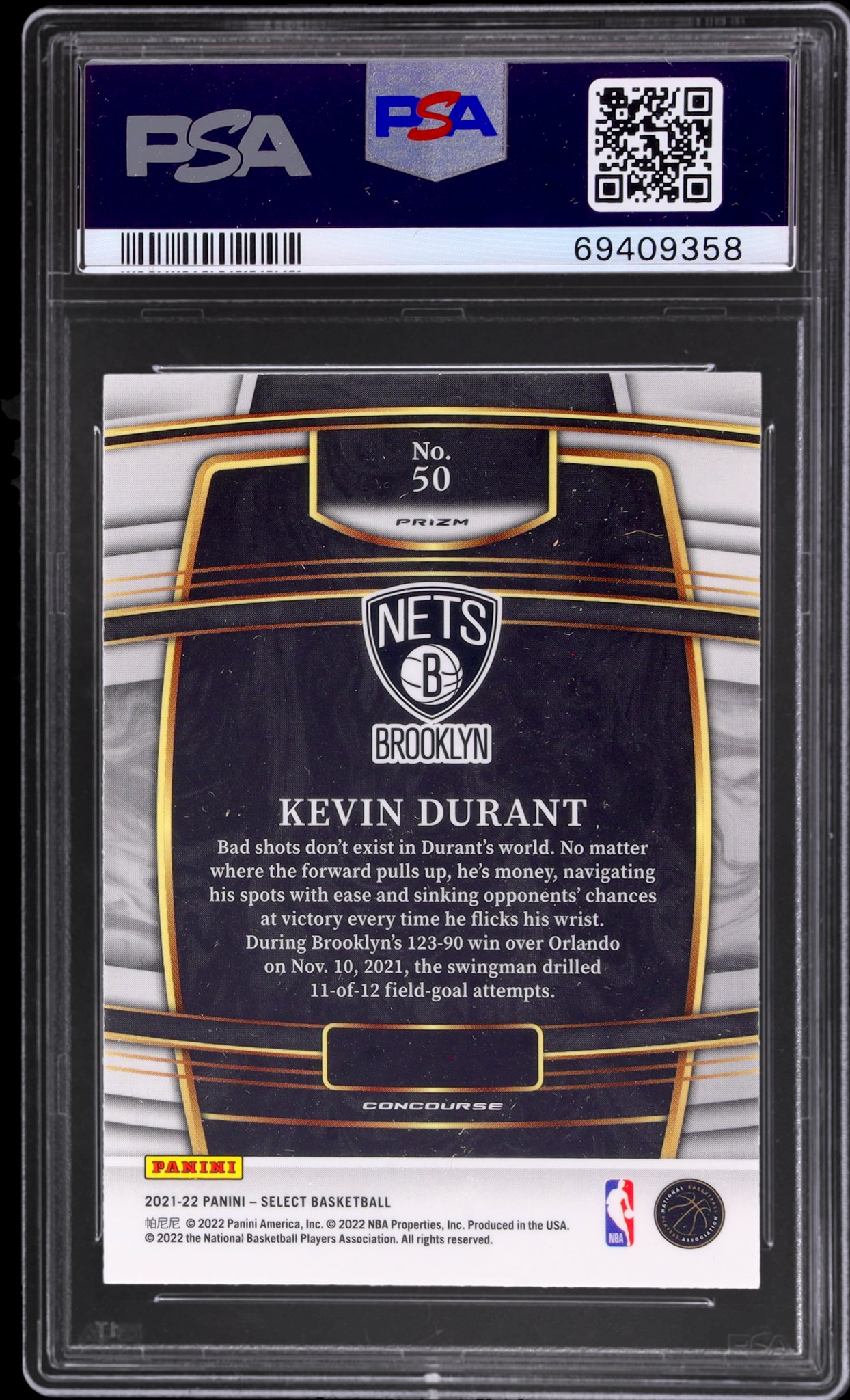 2021 Panini Select #50 Kevin Durant Prizms Tri Color PSA 10