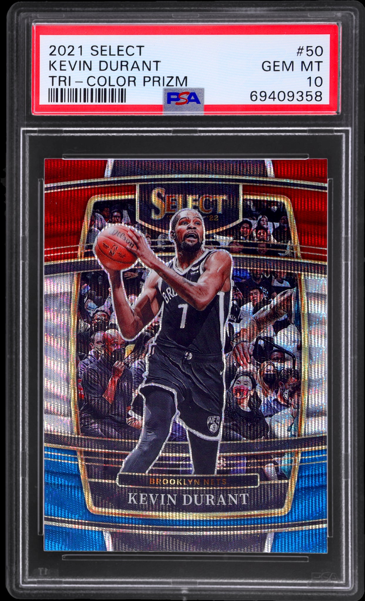 2021 Panini Select #50 Kevin Durant Prizms Tri Color PSA 10