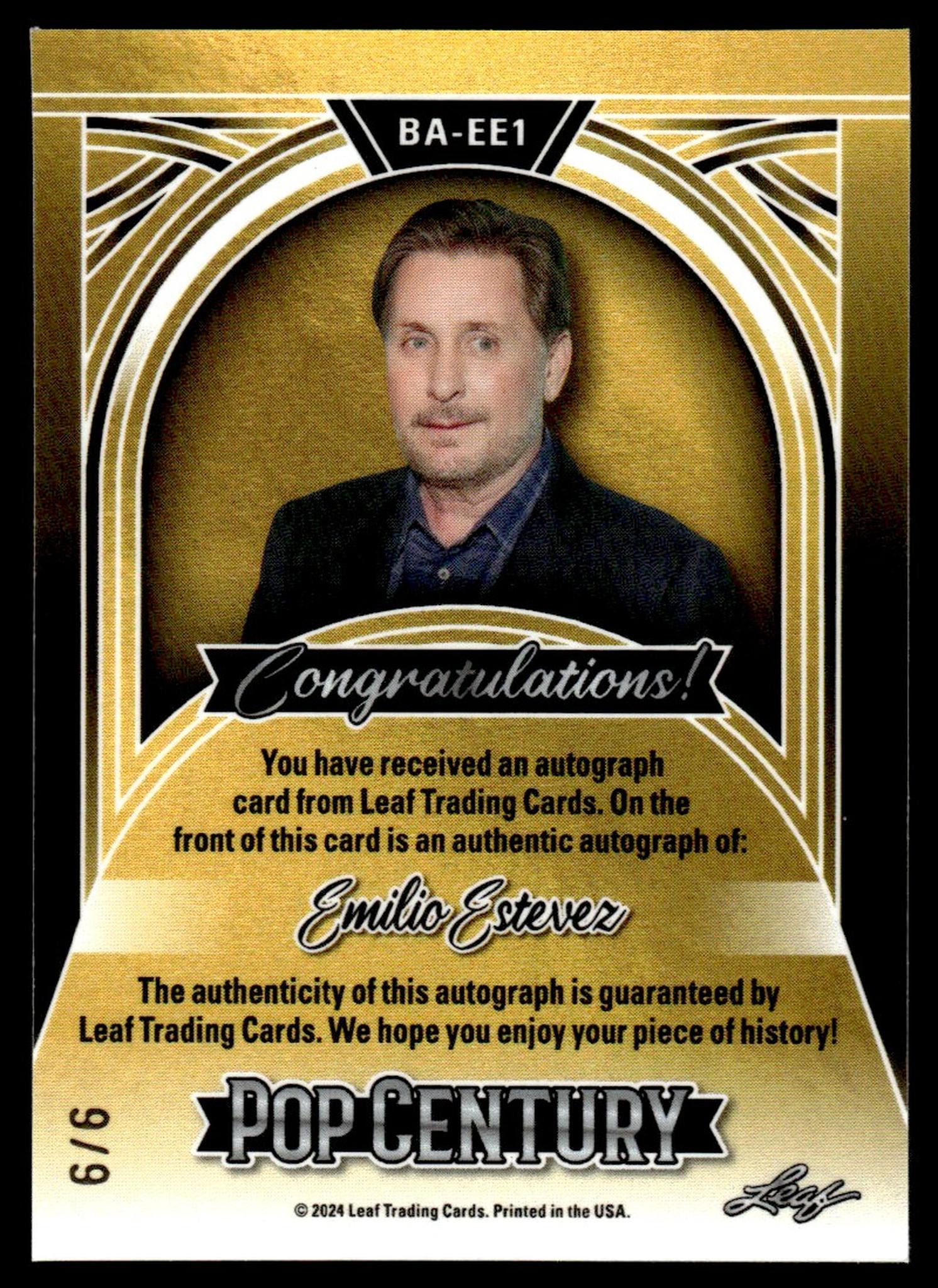 2024 Leaf Pop Century #BA-EE1 Emilio Estevez 6/6 Blue Auto