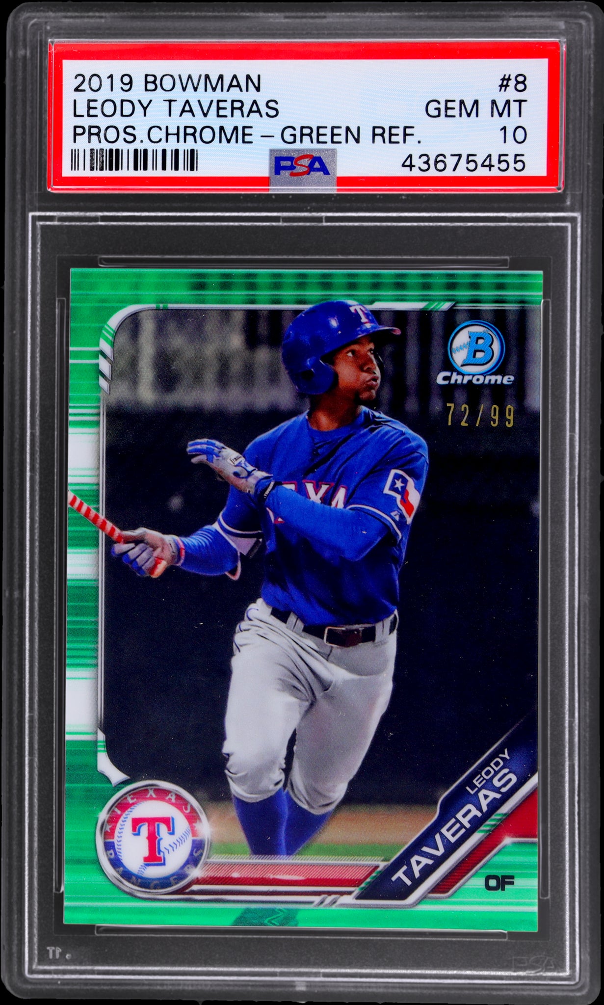 2019 Bowman Chrome Prospect Green Refractor Leody Taveras #BCP18 /99 PSA 10