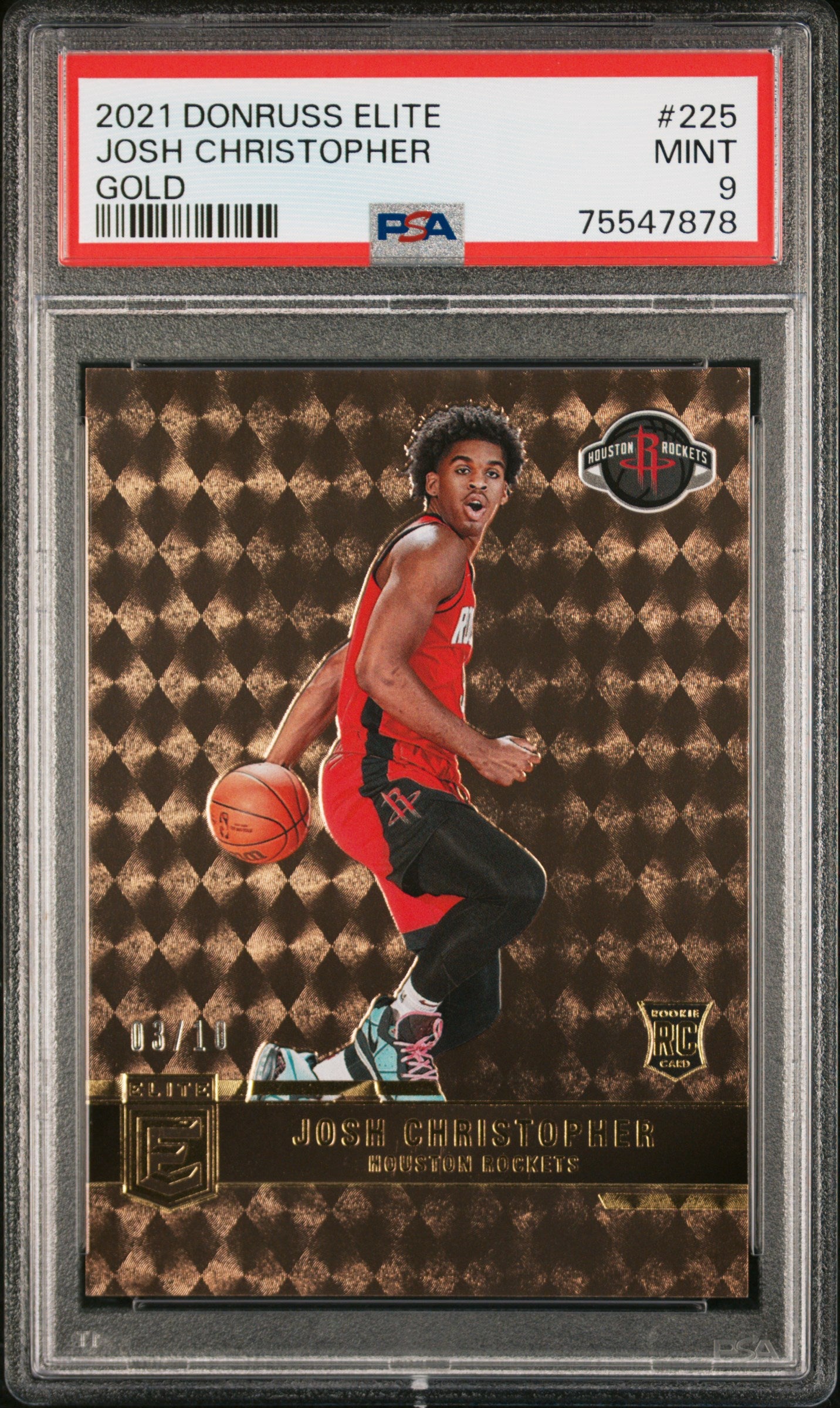 2021 Donruss Elite Gold Josh Christopher #225 RC /10 PSA 9