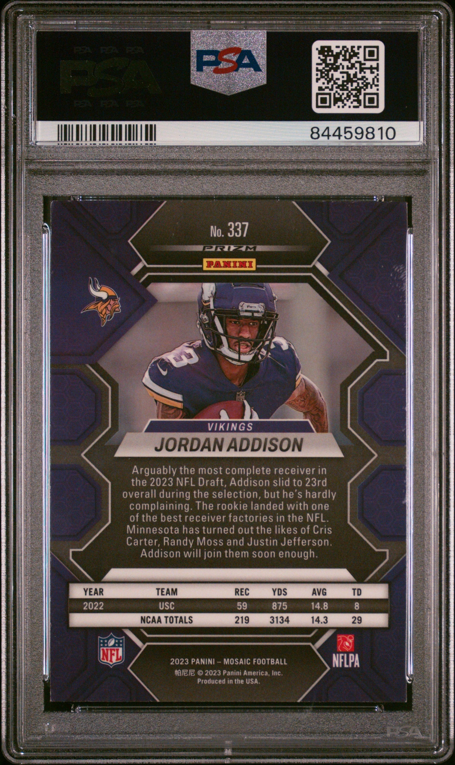 2023 Panini Mosaic Silver Jordan Addison #337 RC PSA 10