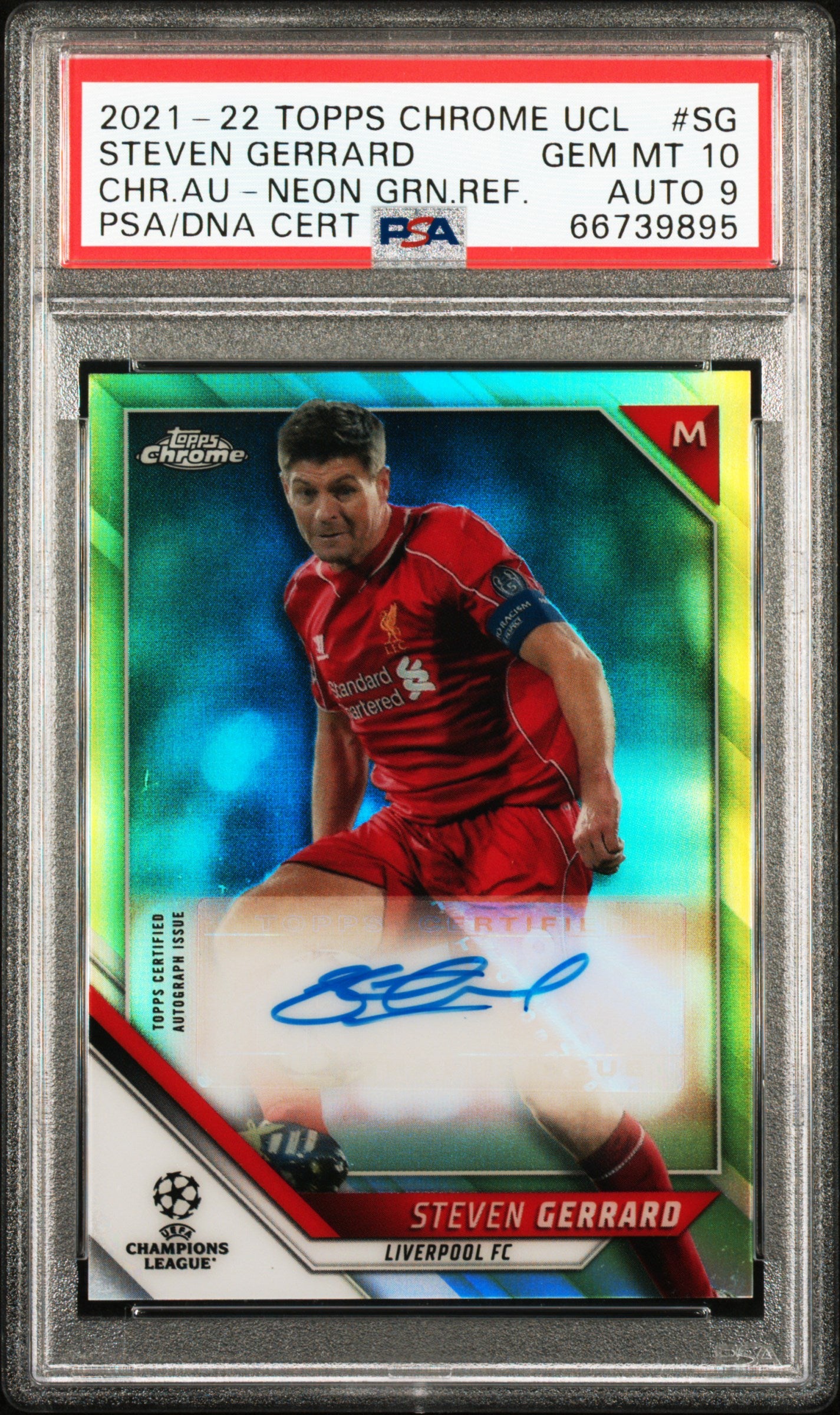 2021 Topps Chrome UCL Neon Green Steven Gerrard #SG Auto /99 PSA 10 Auto 9