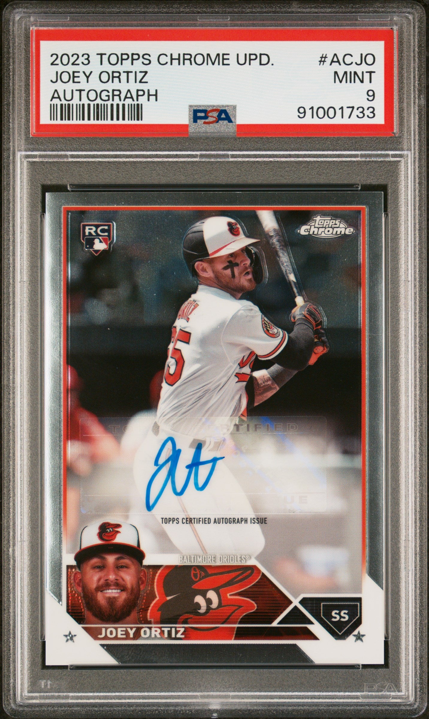 2023 Topps Chrome Update Joey Ortiz #AC-JO RC Auto PSA 9