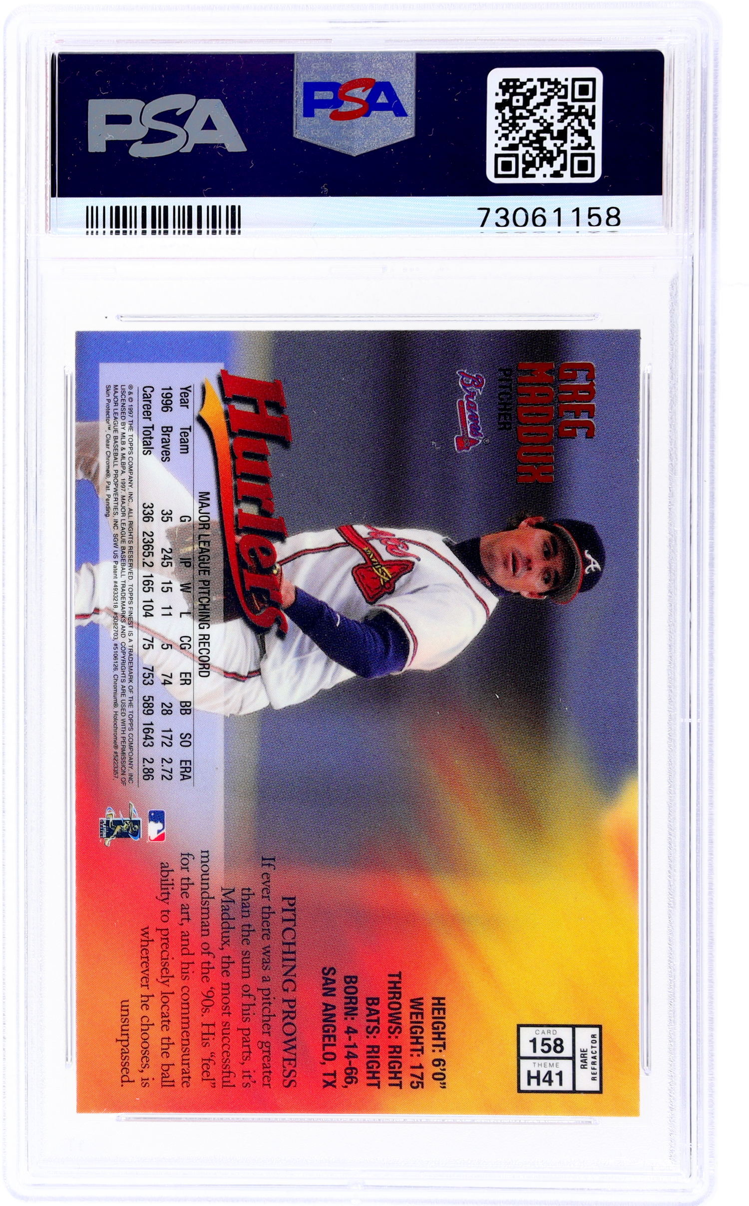 1997 Finest Refractor #158 Greg Maddux PSA 9