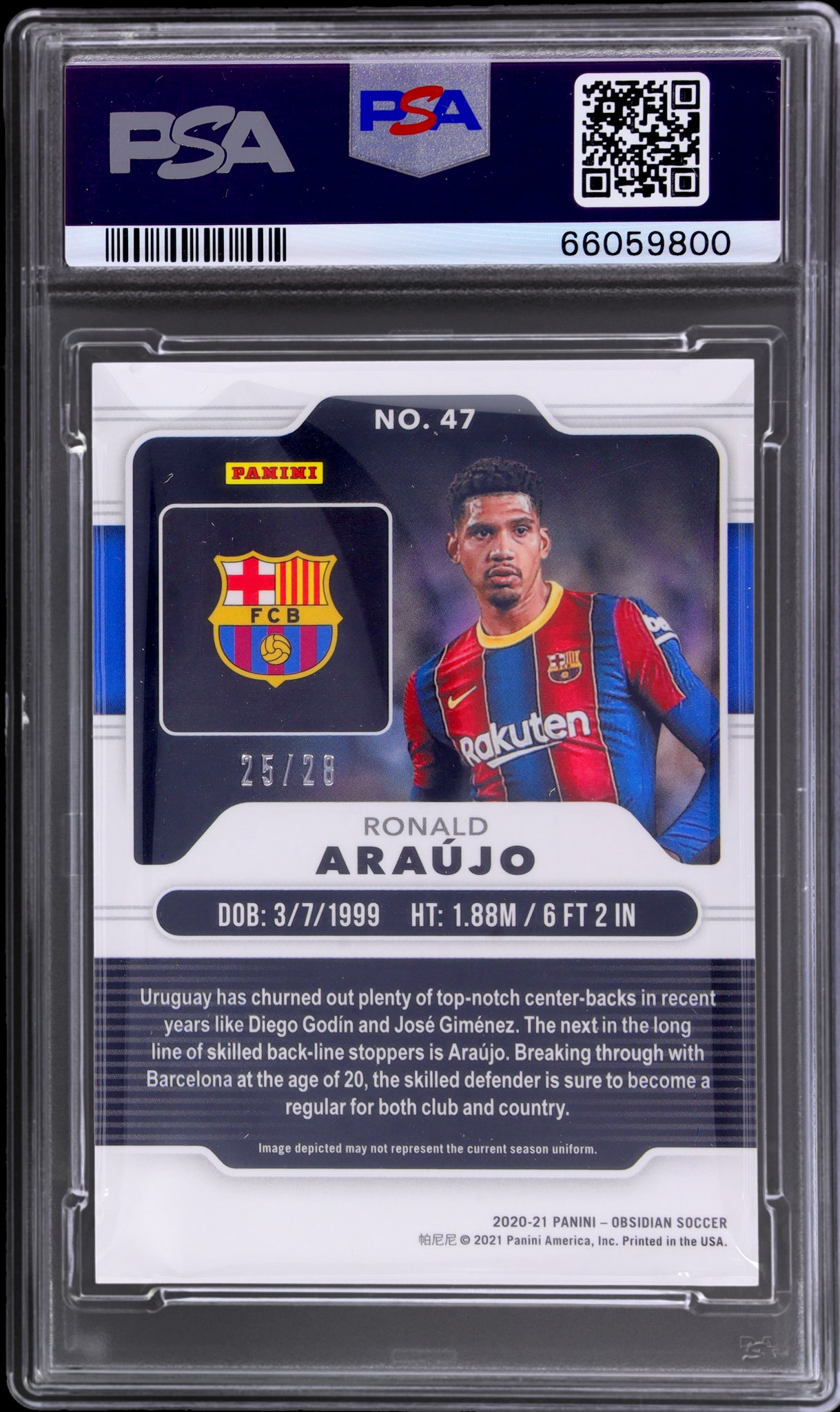 2020 Panini Obsidian #47 Ronald Araujo Electric Etch Red Pulsar /28 PSA 10