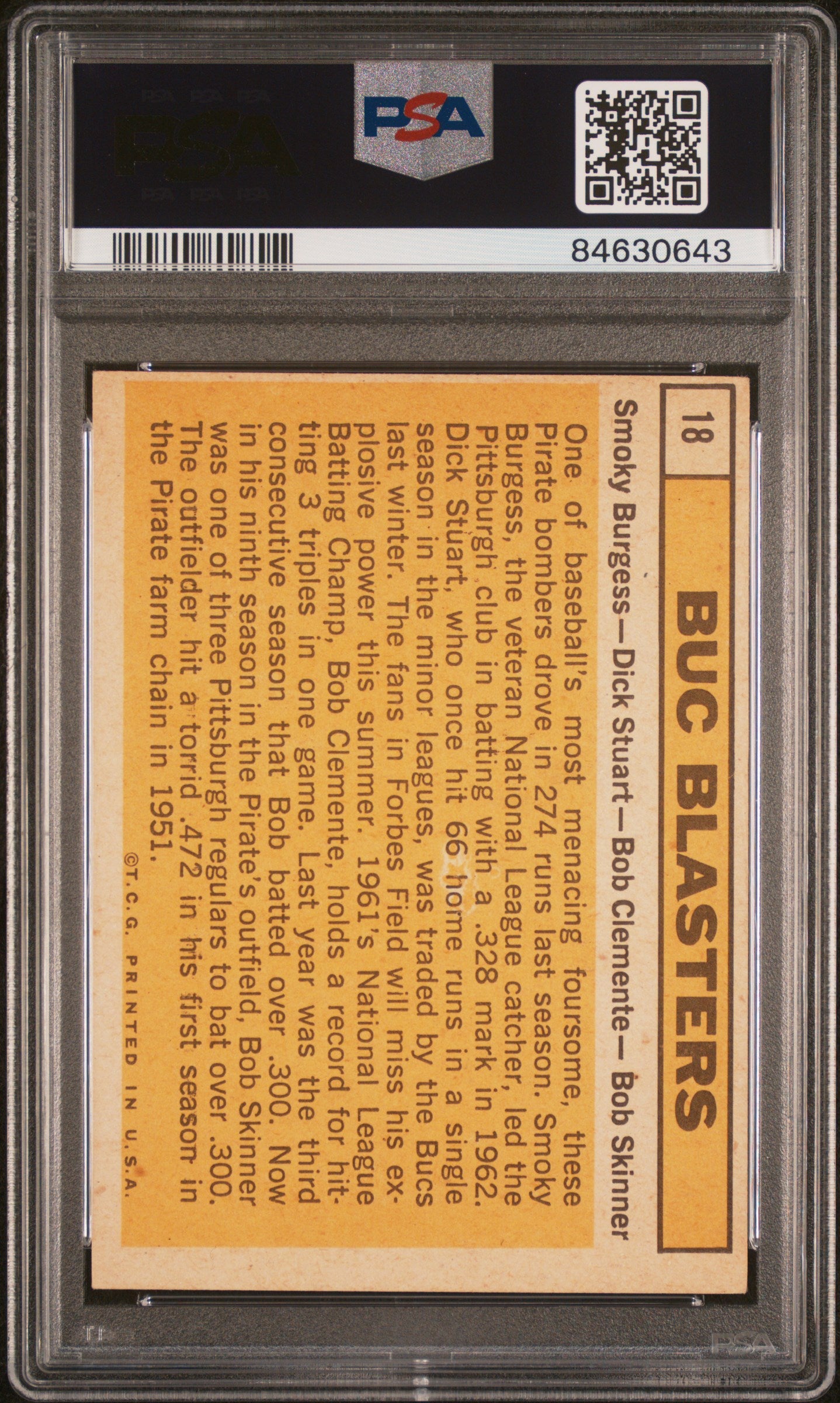 1963 Topps Buc Blasters Smoky Burgess/Stuart/Bob Clemente/Bob Skinner #18 PSA 4