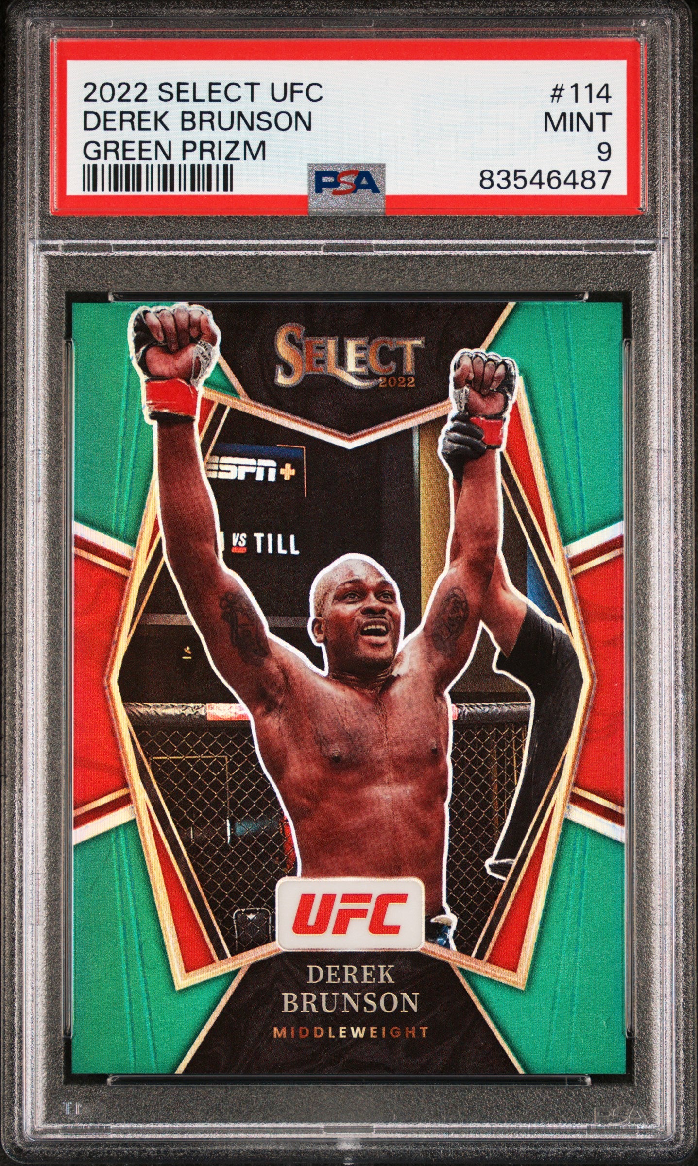 2022 Select UFC Green Prizm 5/5 SSP Derek Brunson #114 PSA 9