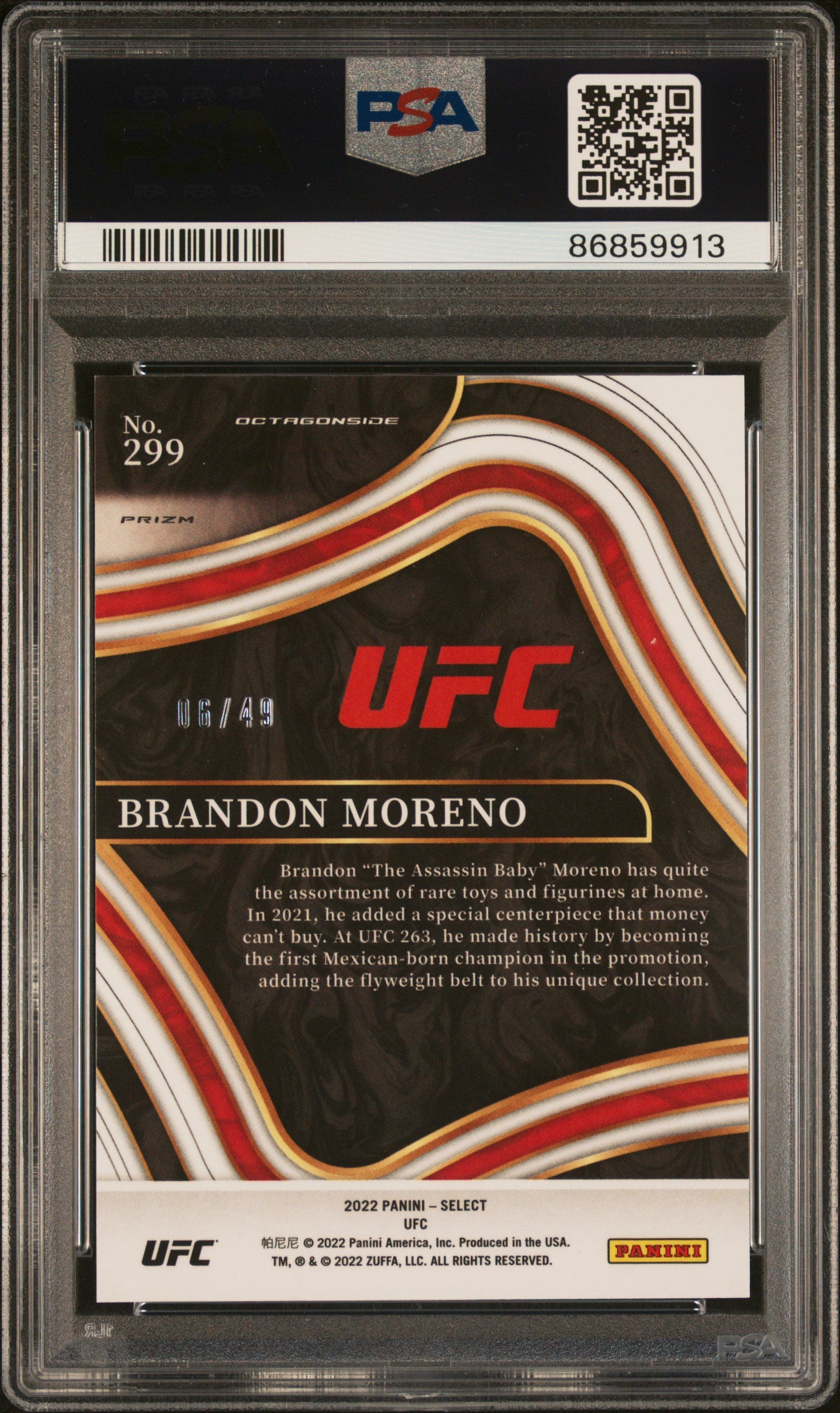 2022 Panini Select Blue Disco Prizm Brandon Moreno #299 /49 PSA 10