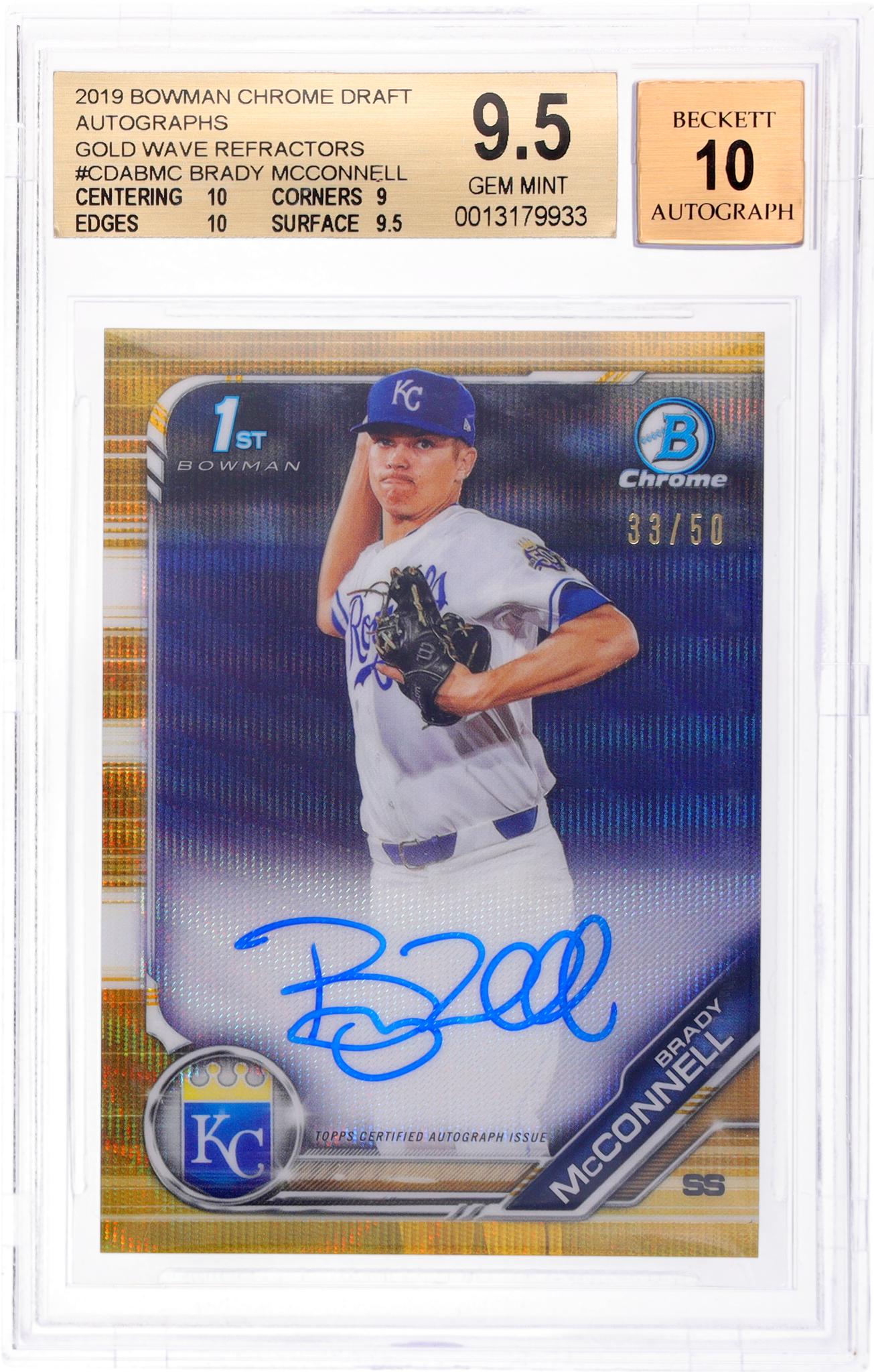 2019 Bowman Draft Chrome Auto Gold Wave Refractor Brady Mcconnell /50 BGS 9.5