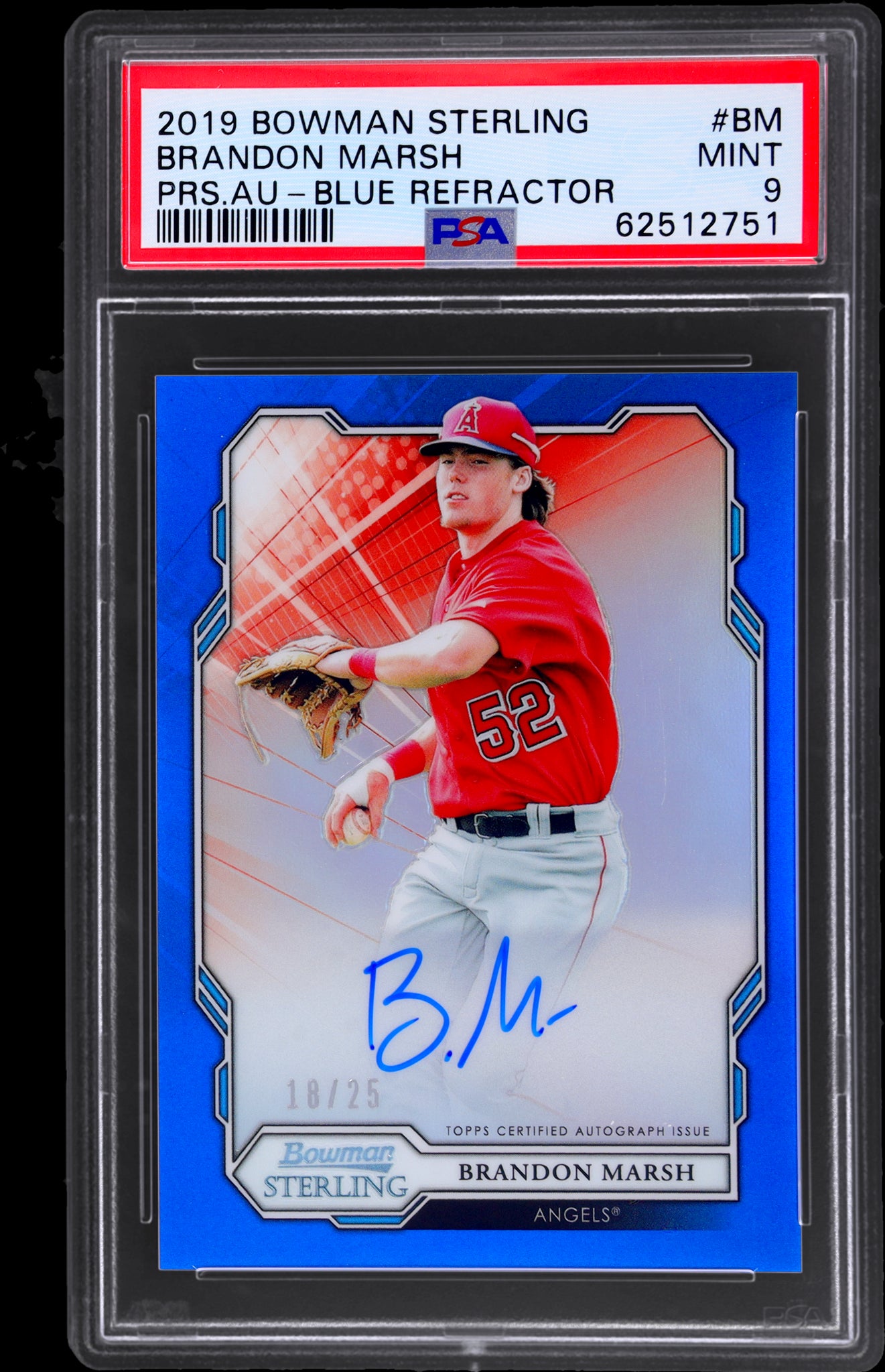 2019 Bowman Sterling Prospect Auto Blue Refractor Brandon Marsh /25 PSA 9