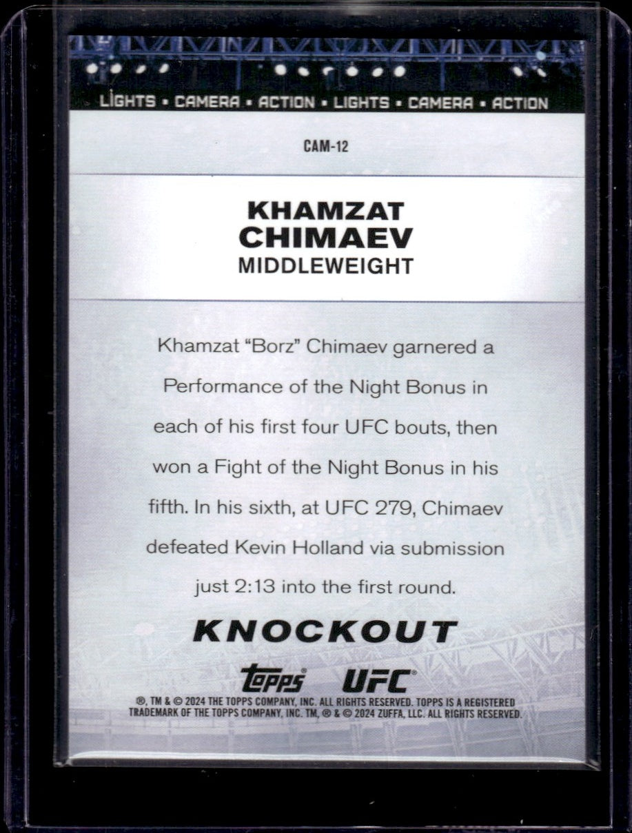 2024 Topps Knockout #CAM-12 Khamzat Chimaev Lights Camera Action /50