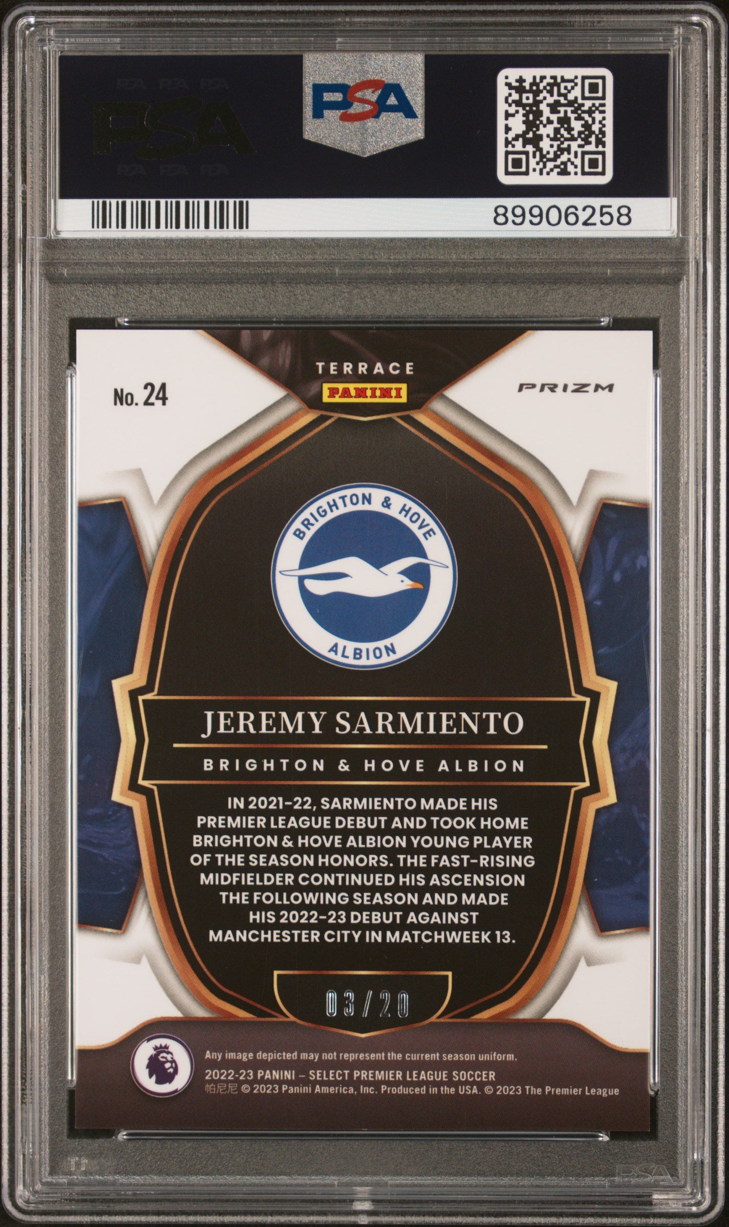 2022-23 Panini Select White Jeremy Sarmiento #24 RC /20 PSA 10