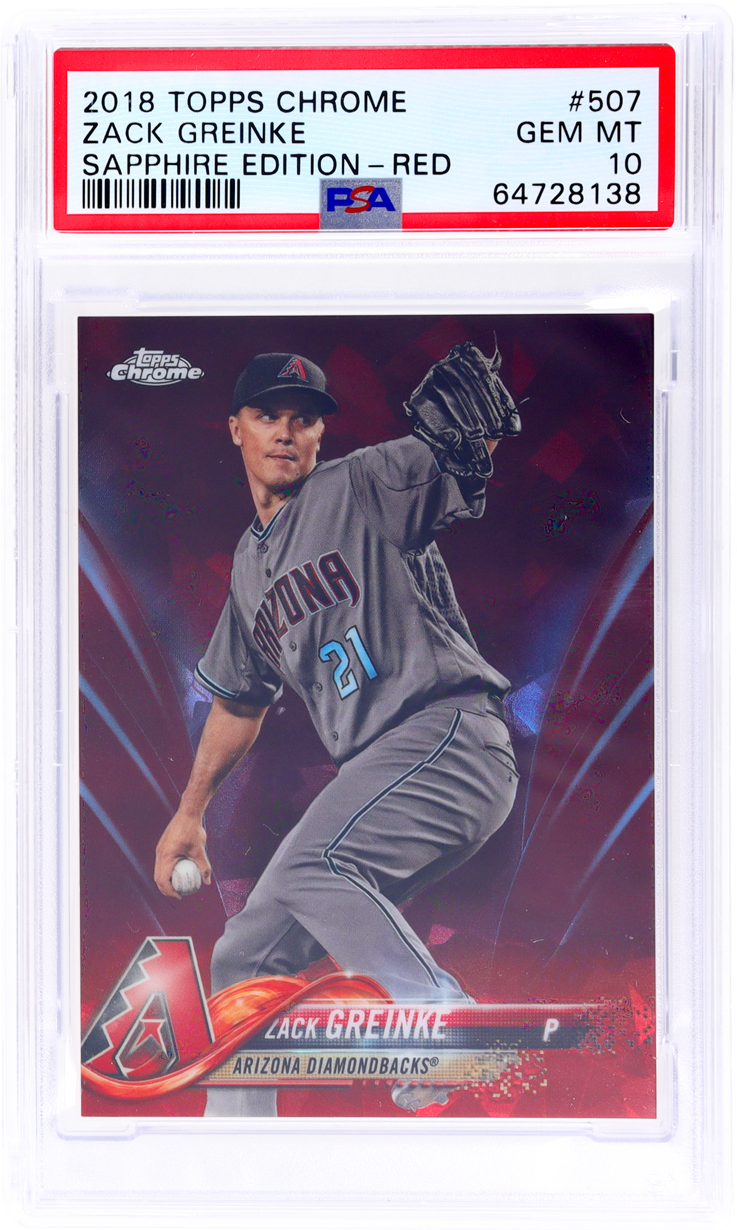 2018 Topps Chrome Sapphire Red /10 #507 Zack Greinke PSA 10