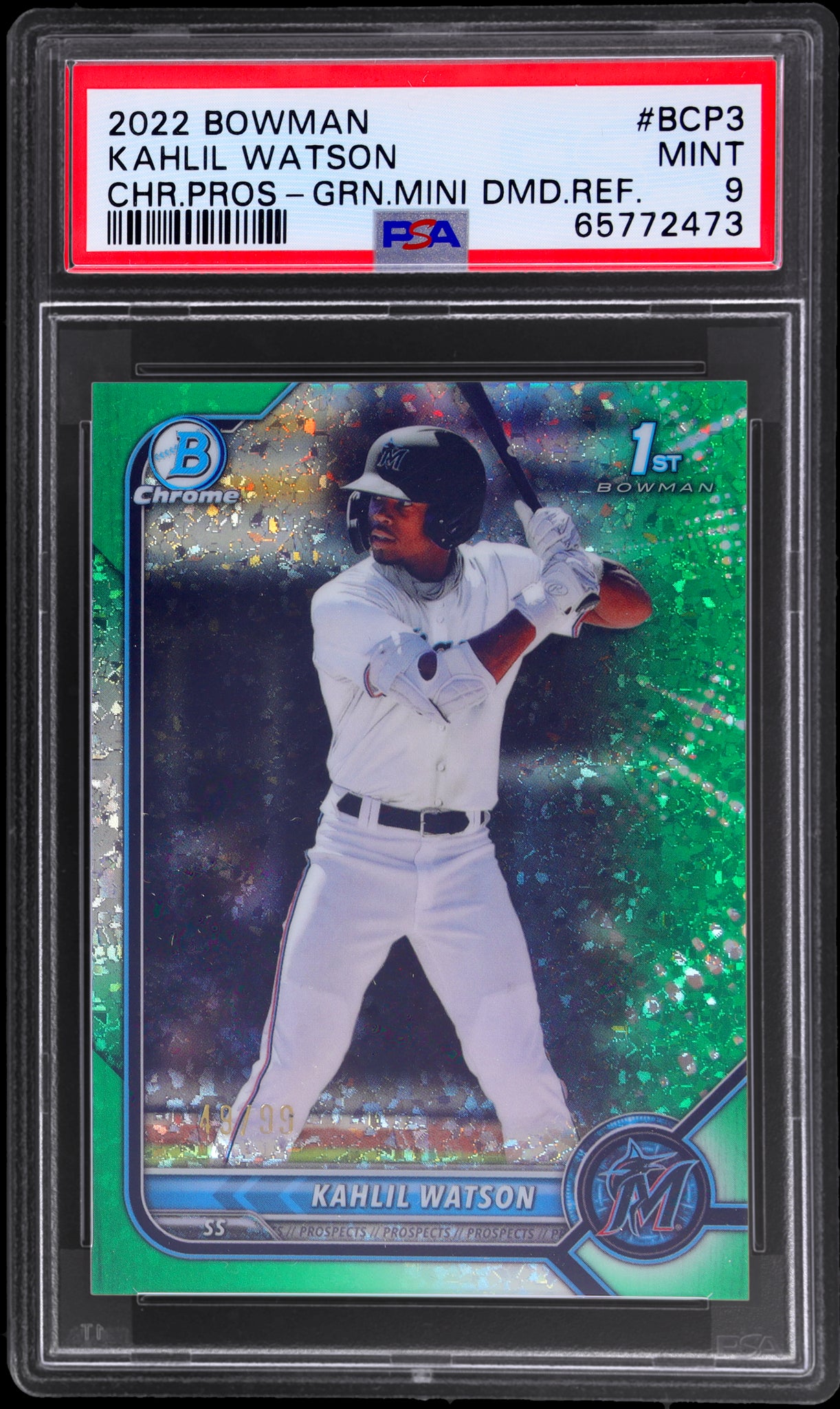 2022 Bowman Chrome Prospects Green Ref. Kahlil Watson /99 PSA 9