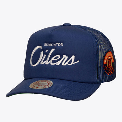 Mitchell & Ness Edmonton Oilers Navy Head Coach Trucker Adjustable Hat