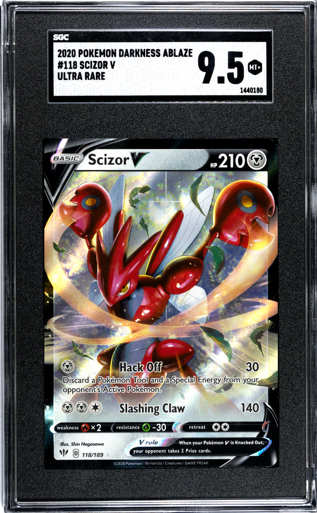 2020 Pokemon Sword and Shield Darkness Ablaze Scizor V #118 SGC 9.5