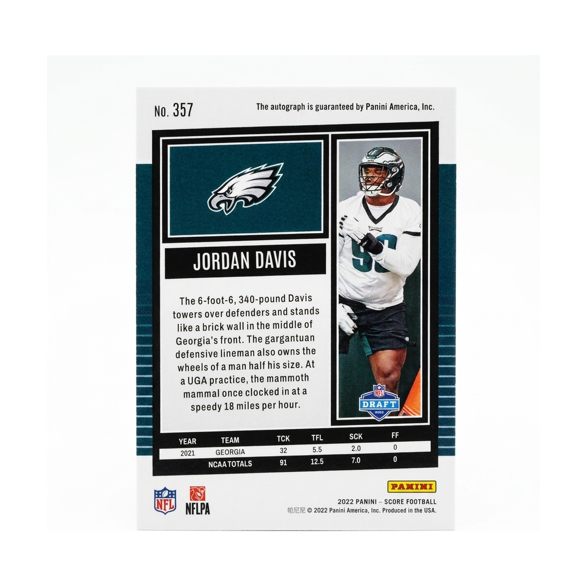 2022 Score Jordan Davis #357 RC Auto