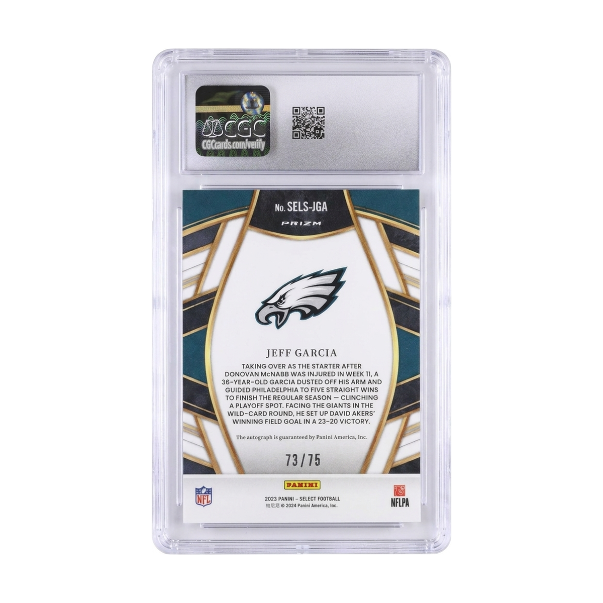 2023 Panini Select Jeff Garcia Select Signatures Red Auto #SELS-JGA /75 CGC 9
