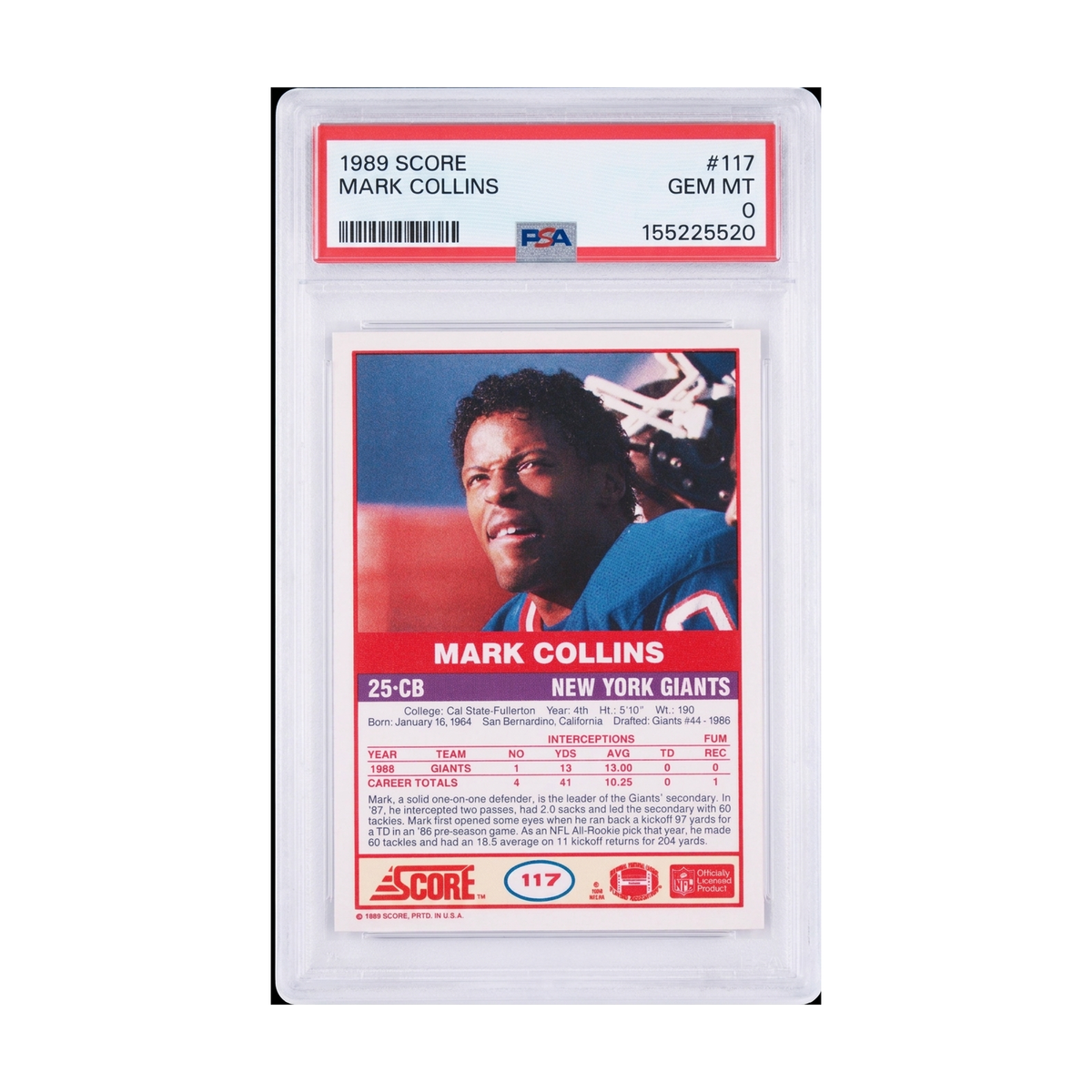 1989 Score Mark Collins #117 PSA 10