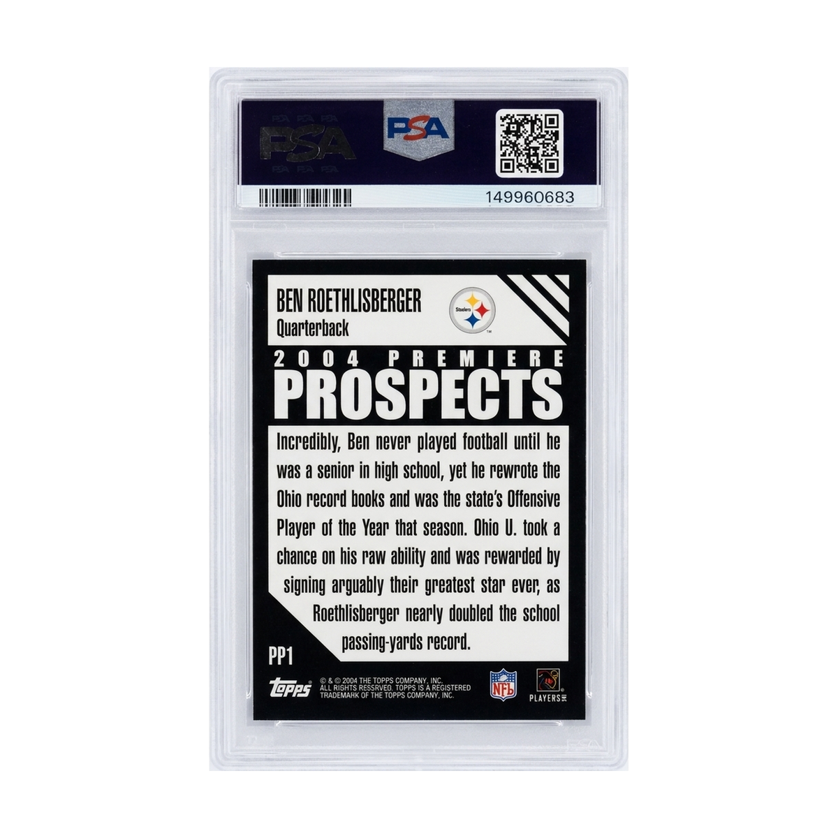 2004 Topps Chrome Ben Roethlisberger Premiere Prospects #PP1 PSA 9