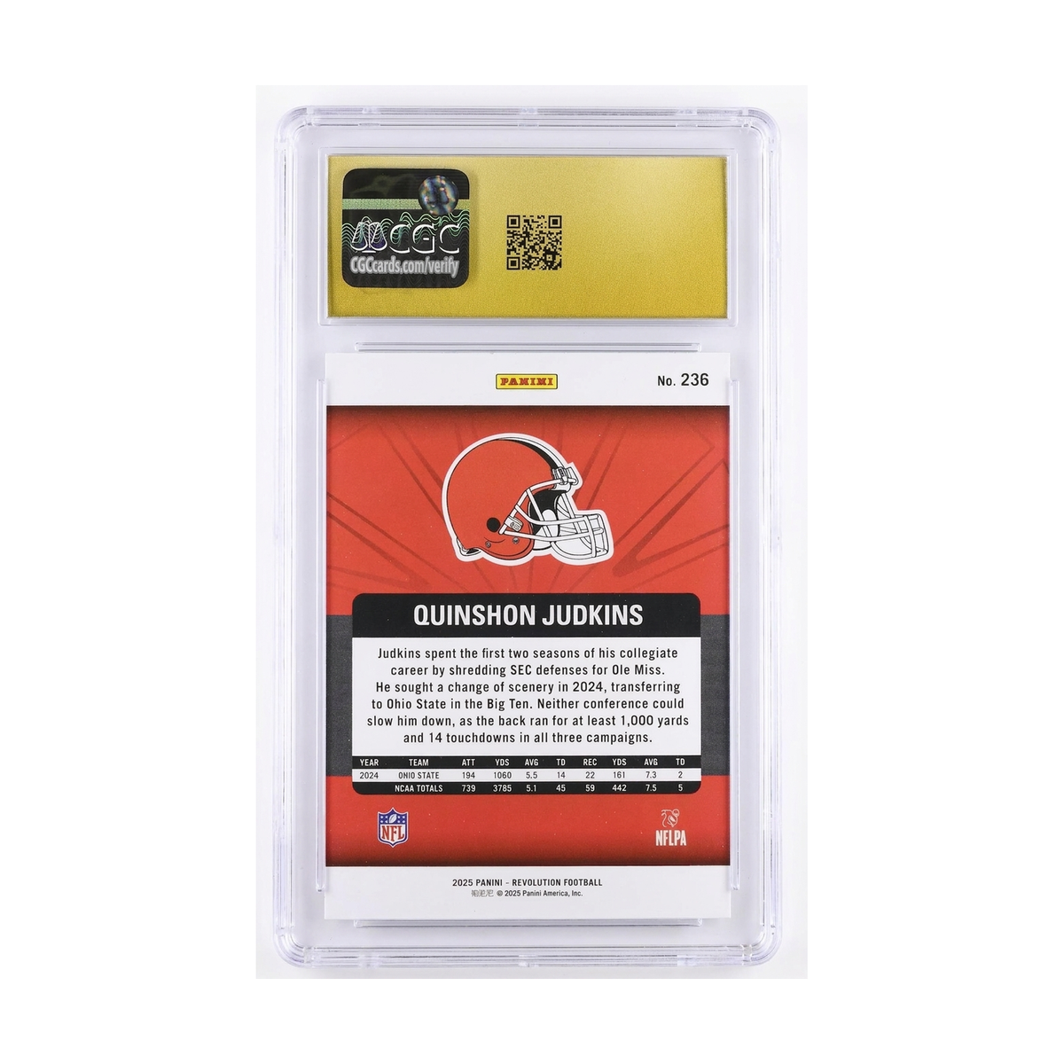 2025 Panini Revolution Quinshon Judkins #236 RC CGC 10