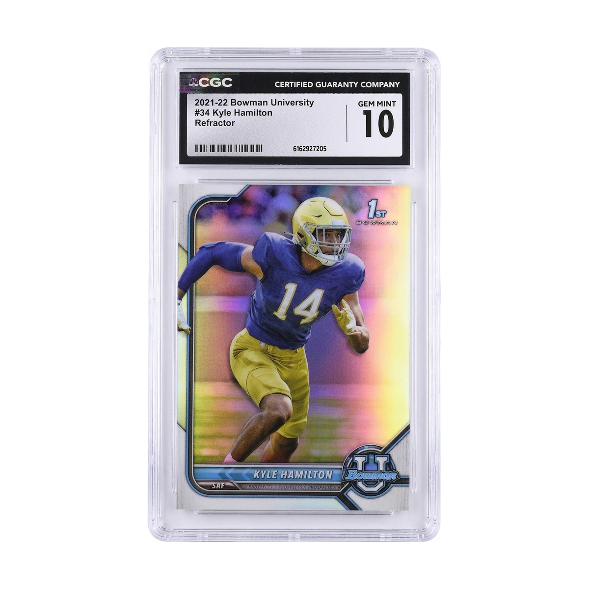 2021-22 Bowman University Kyle Hamilton #34 Refractor CGC 10