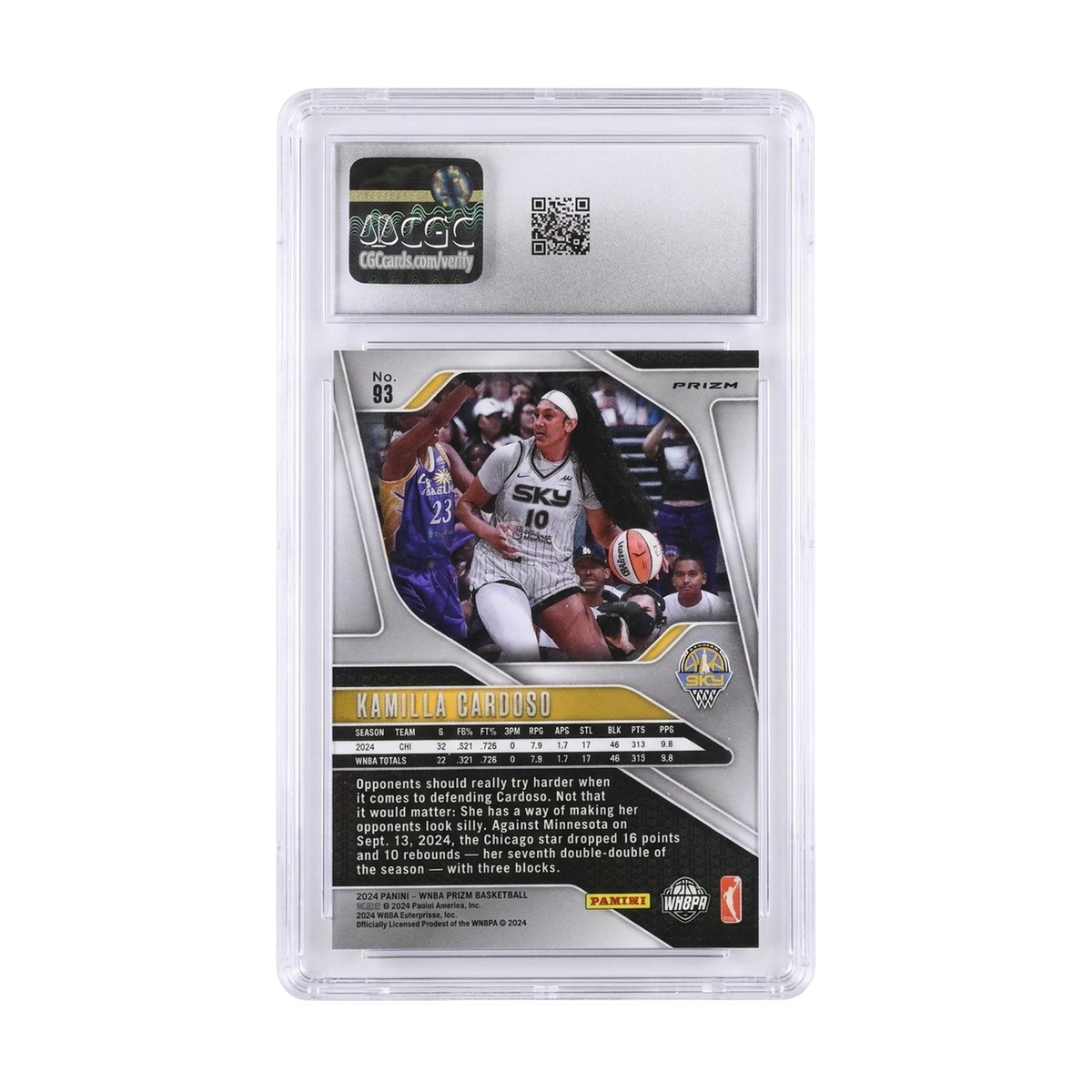 2024 Panini Prizm WNBA Kamilla Cardoso #93 Ice CGC 10