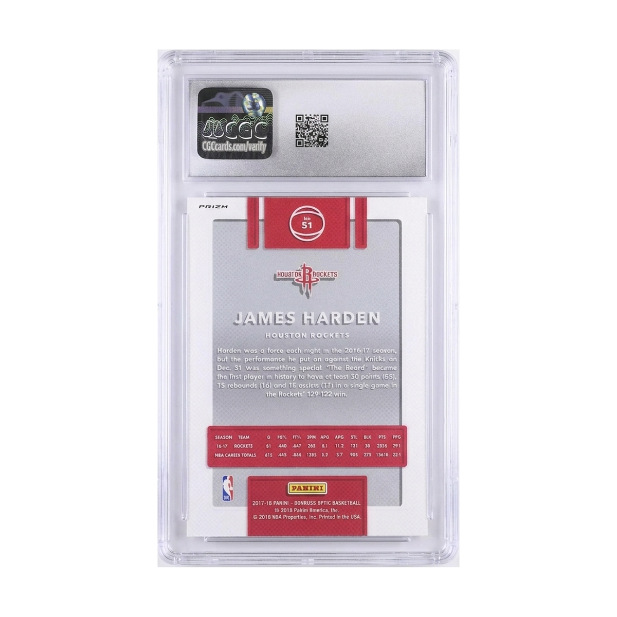 2017-18 Donruss Optic James Harden #51 Holo CGC 10