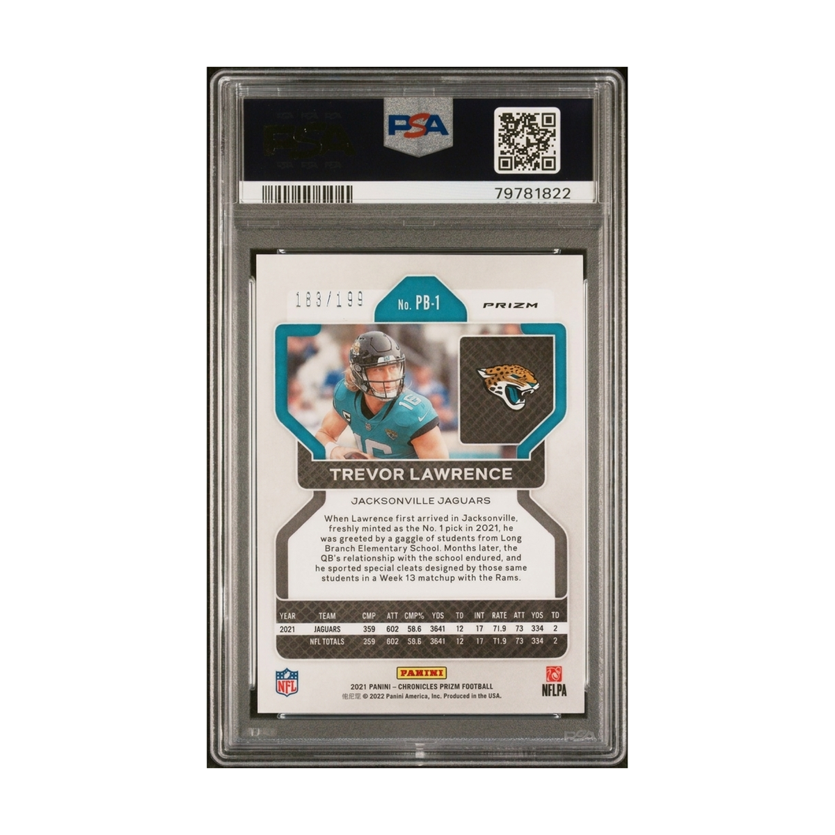 2021 Chronicles Prizm Trevor Lawrence #PB-1 Prizm Black-Purple /199 PSA 10