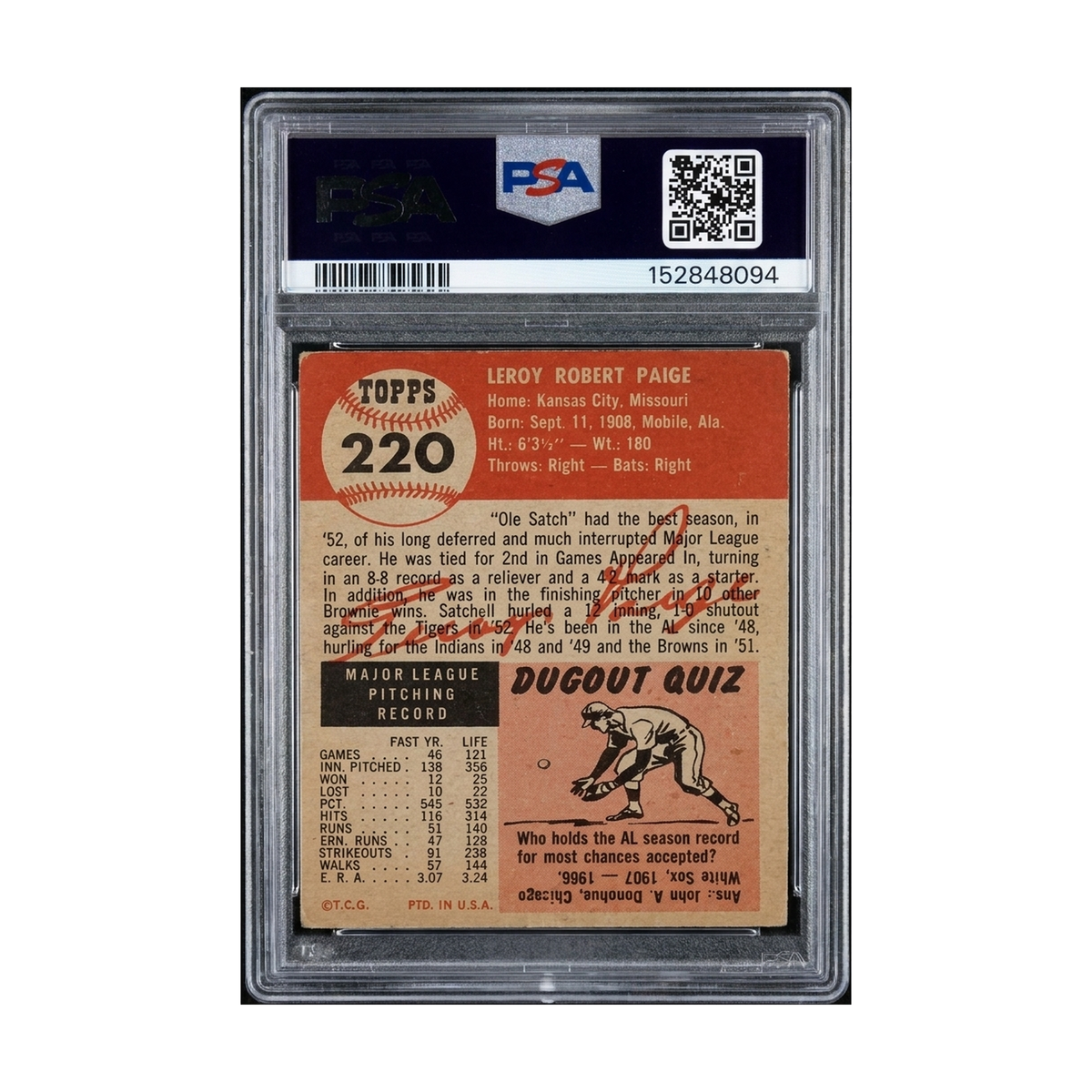 1953 Topps Satchel Paige #220 PSA 1.5