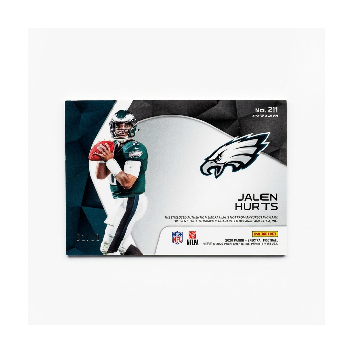 2020 Spectra Jalen Hurts #211 Prizm Patch Auto /10
