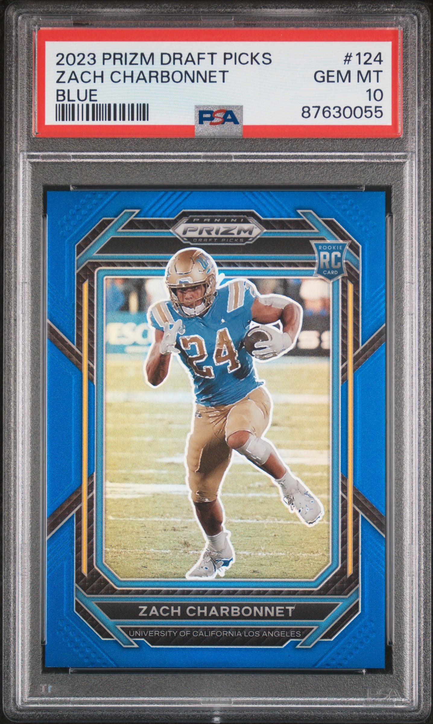 2023 Panini Prizm Draft Blue Zach Charbonnet #124 RC /199 PSA 10