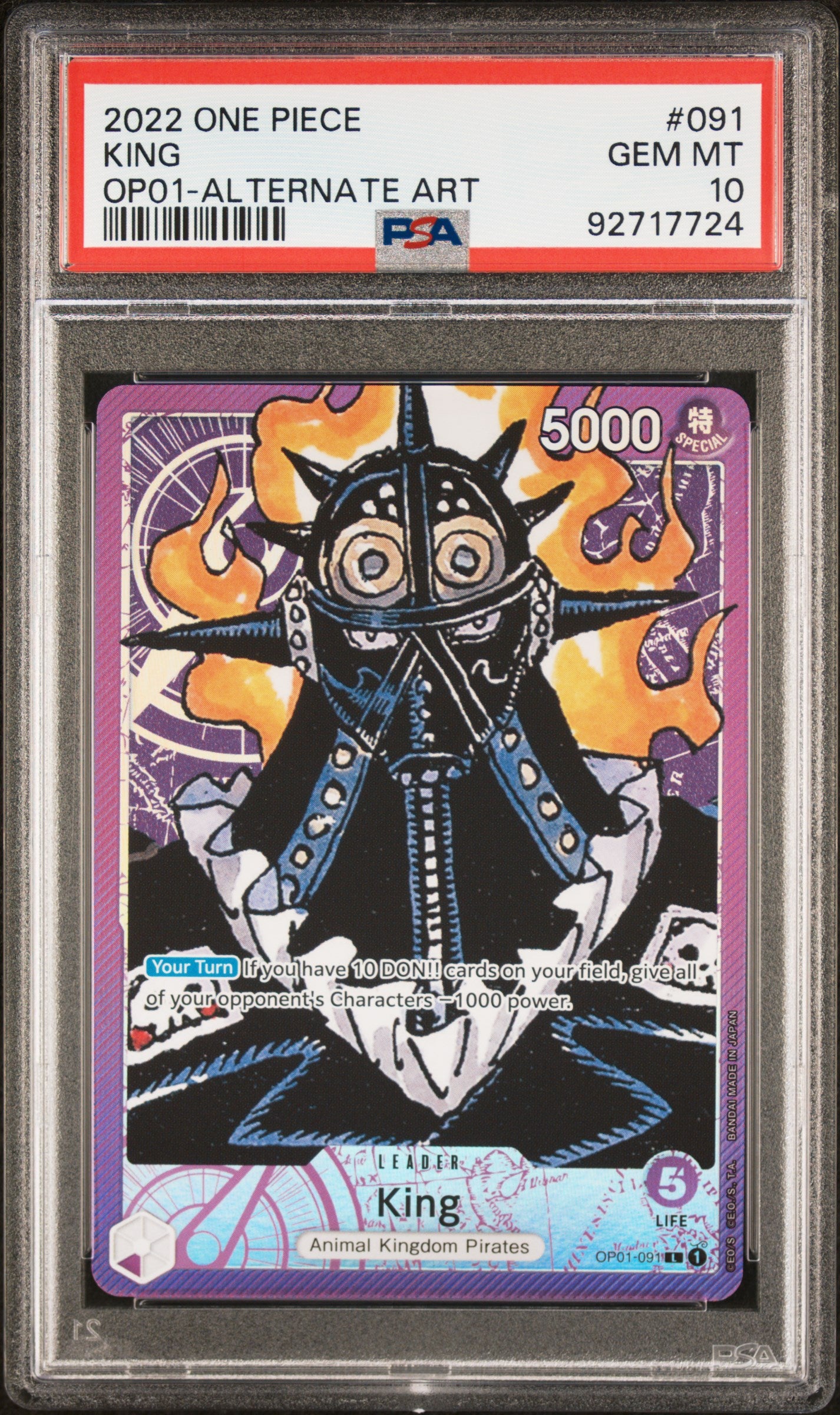 2022 One Piece Romance Dawn #OP01091 King L Alt Art PSA 10