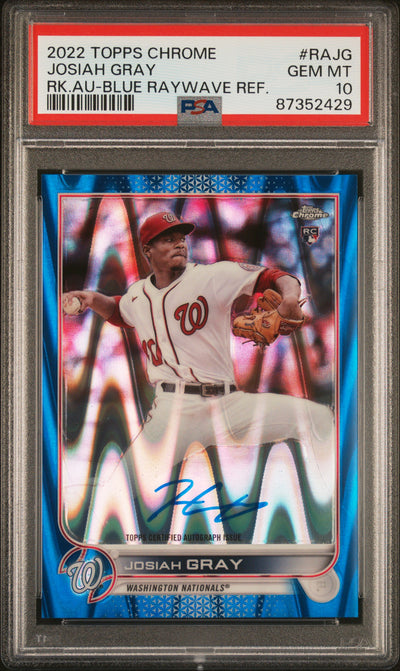 2022 Topps Chrome Josiah Gray #RAJG Blue RayWave Refractor Auto /150 PSA 10
