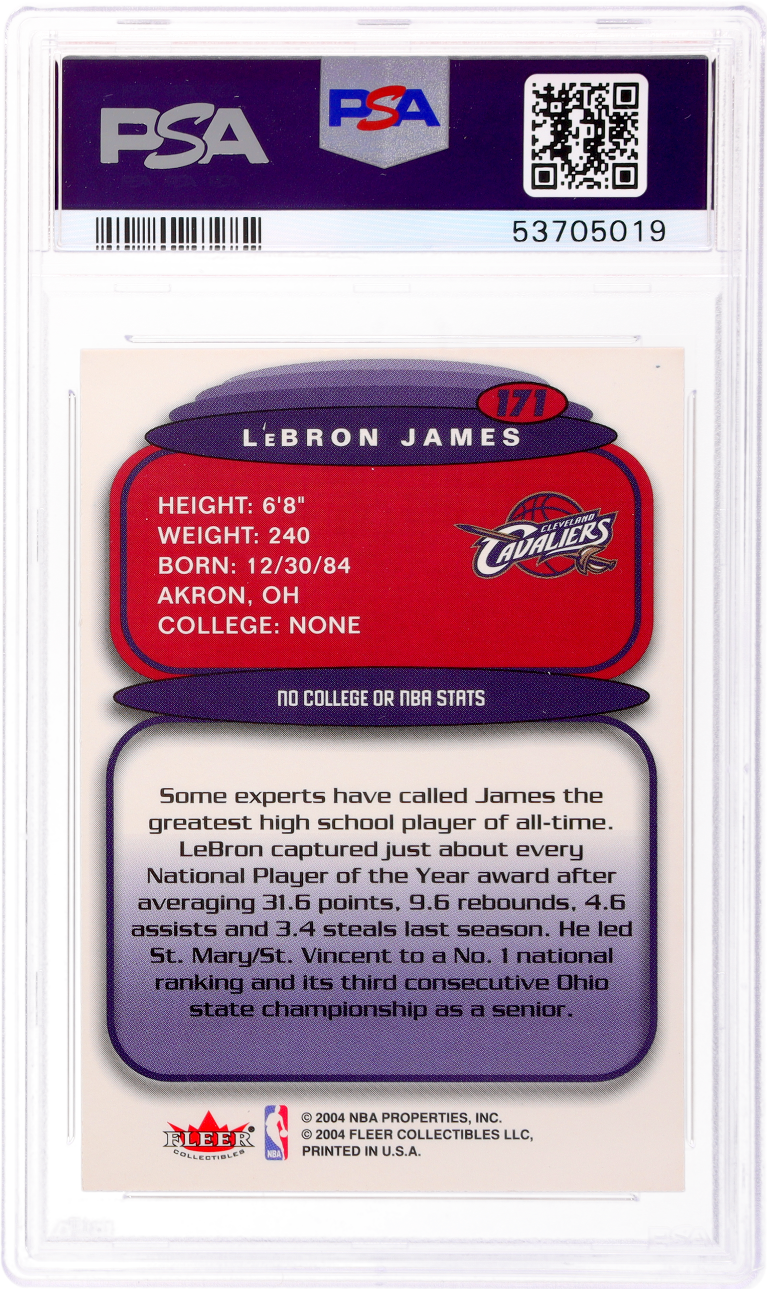 2004 Fleer Ultra Hummer H2 LeBron James Rookie #171 PSA 7