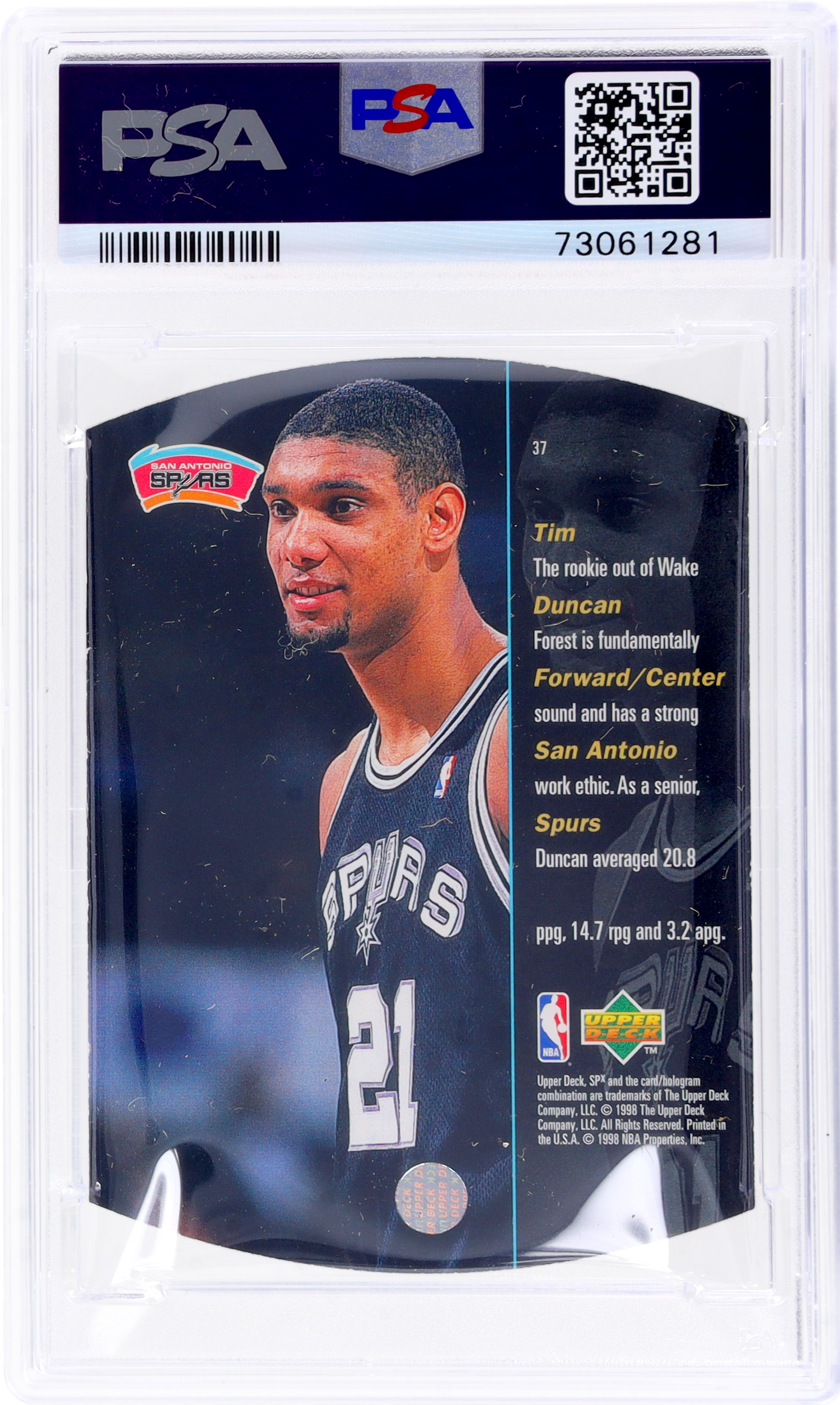 1997 Spx #37 Tim Duncan Bronze PSA 8