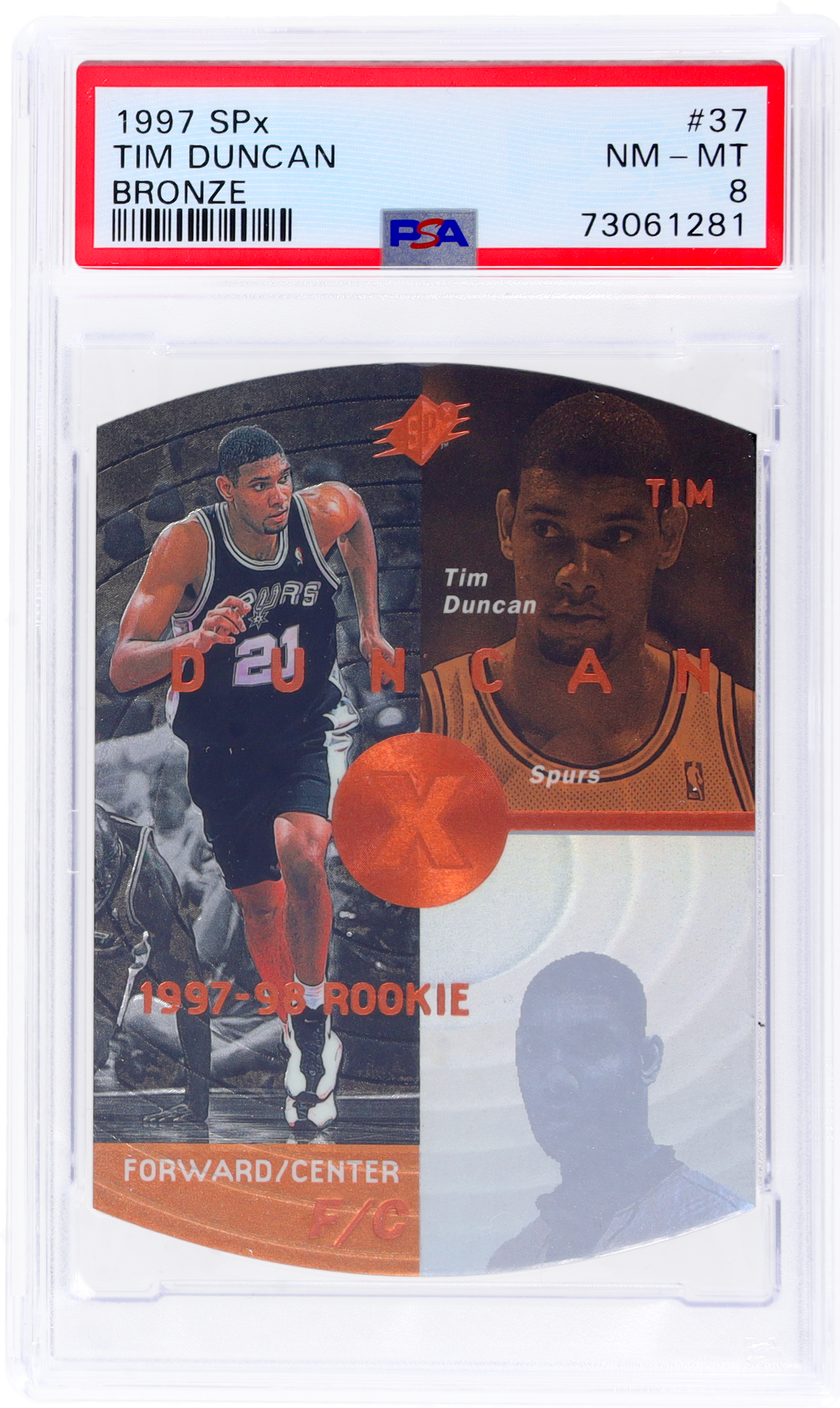 1997 Spx #37 Tim Duncan Bronze PSA 8