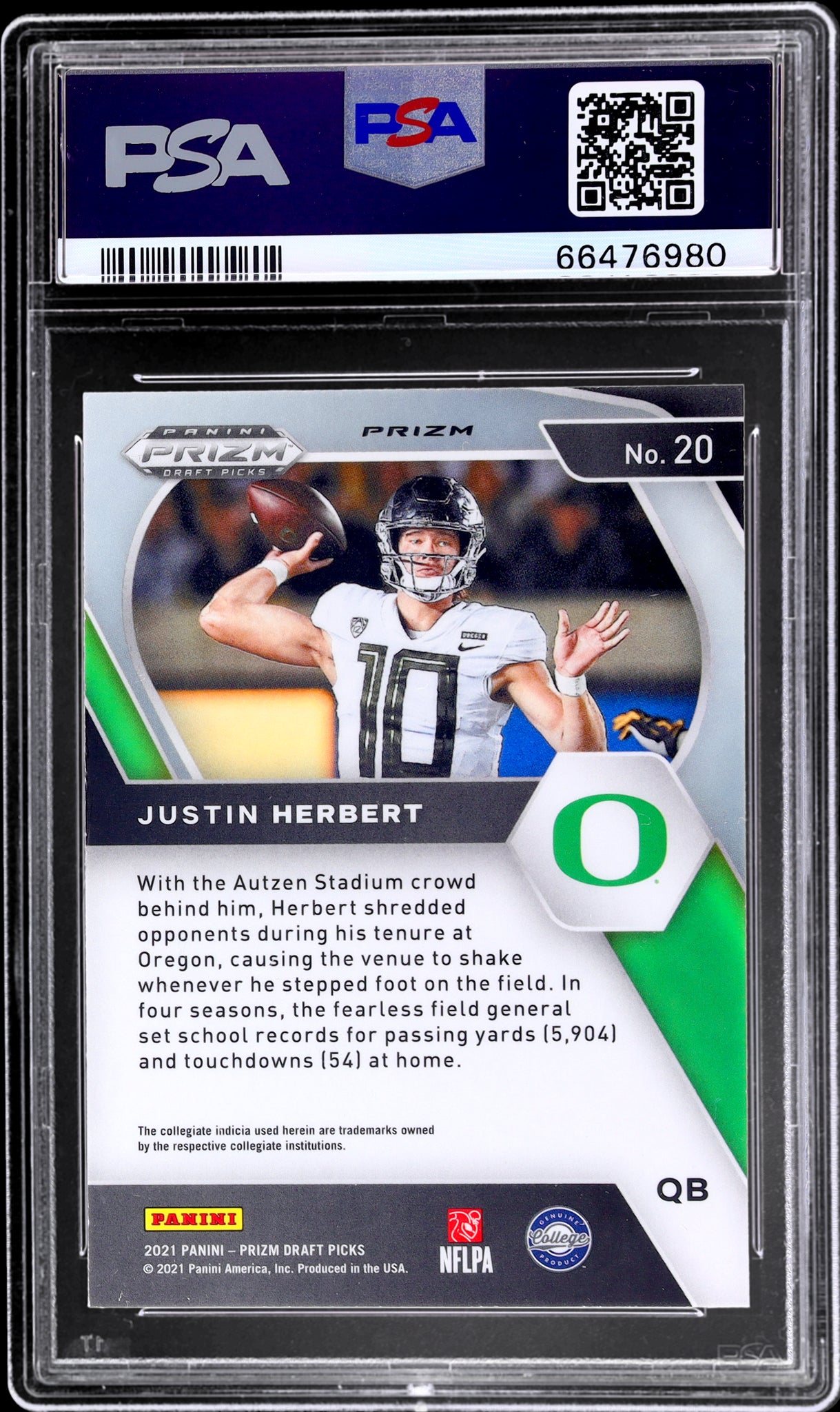 2021 Panini Prizm Draft Picks #20 Justin Herbert Red Ice Prizm PSA 10