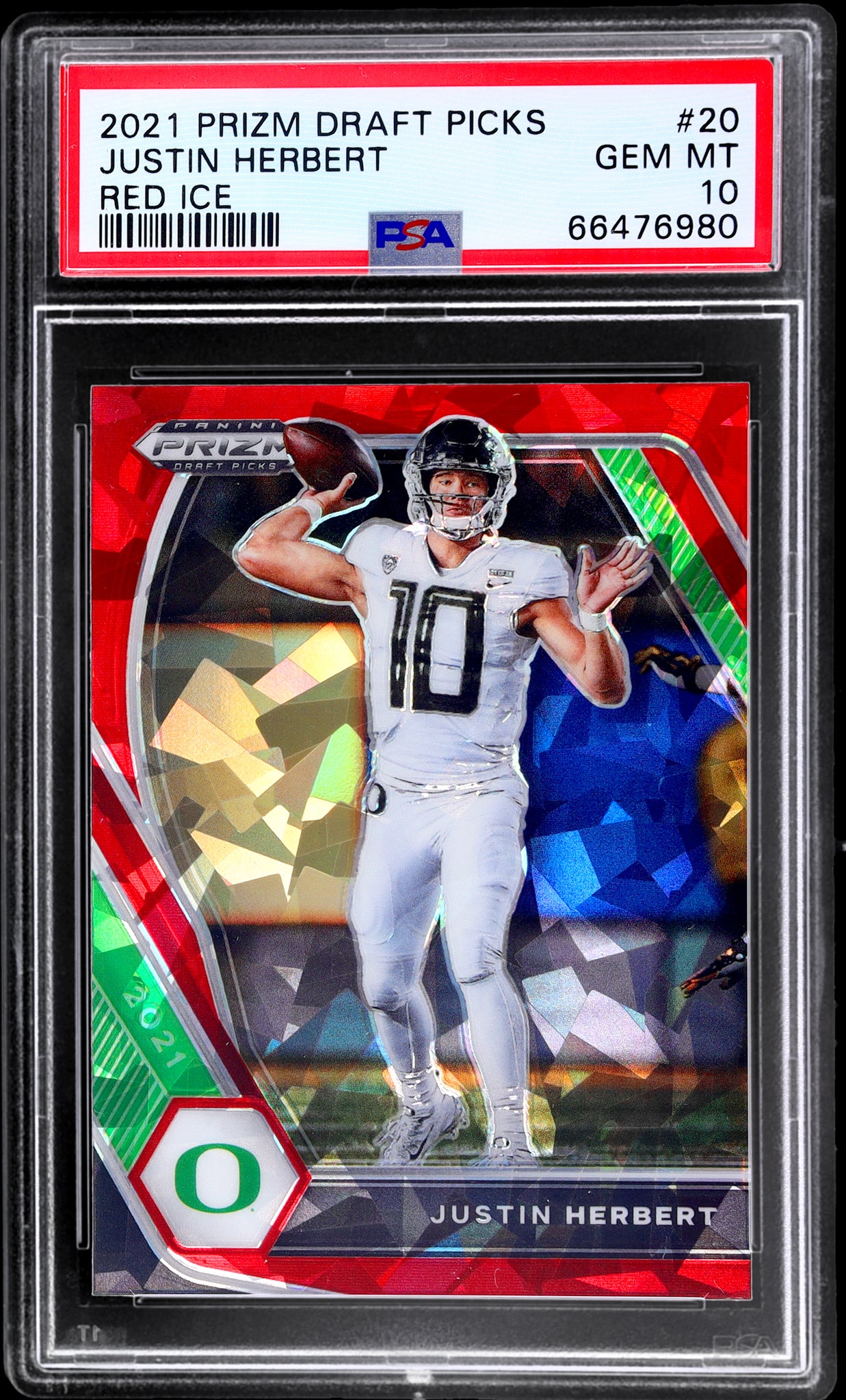 2021 Panini Prizm Draft Picks #20 Justin Herbert Red Ice Prizm PSA 10