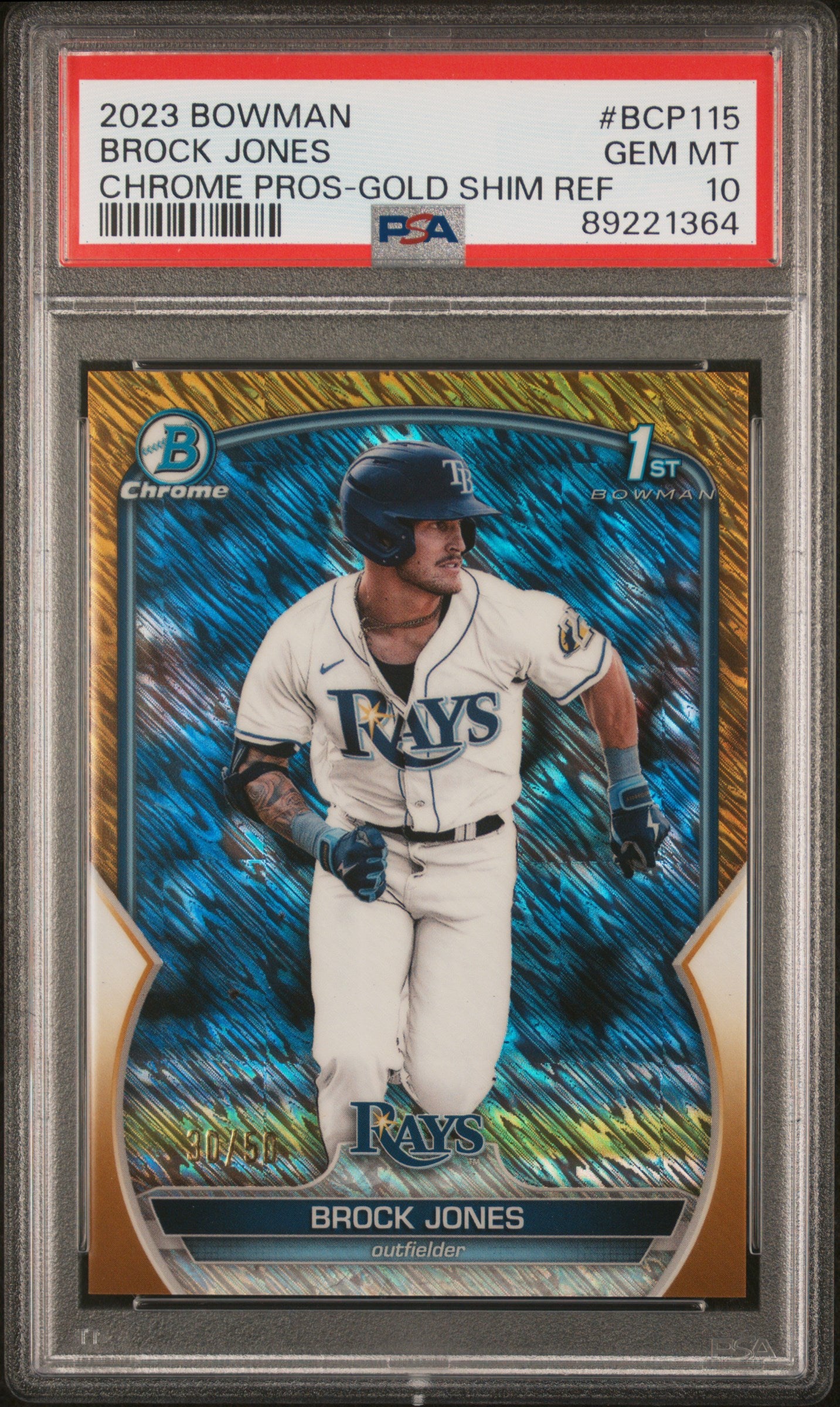 2023 Bowman Chrome Gold Shimmer Refractor Brock Jones /50 PSA 10