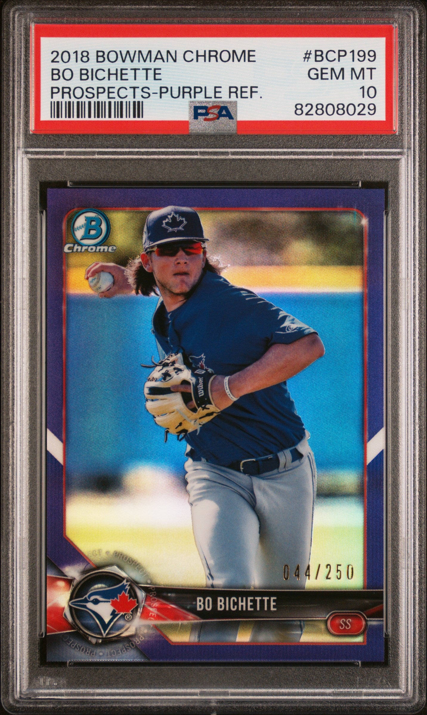 2018 Bowman Chrome Prospects Purple Refractor Bo Bichette #BCP199 /250 PSA 10