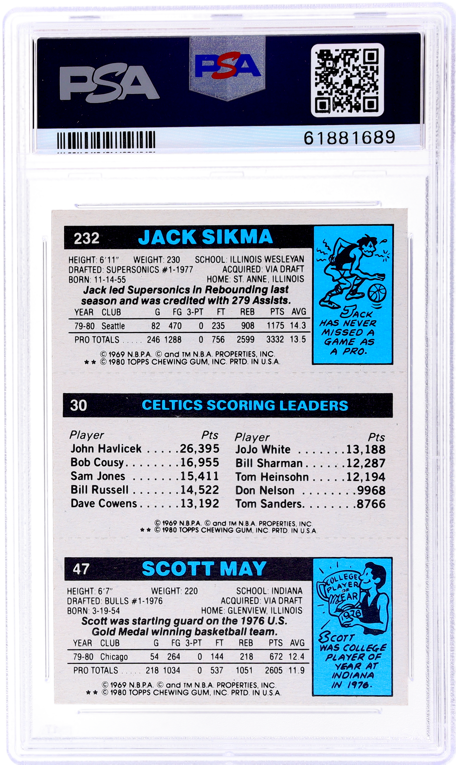 1980 Topps #98 Jack Sikma/Larry Bird/Scott May PSA 6