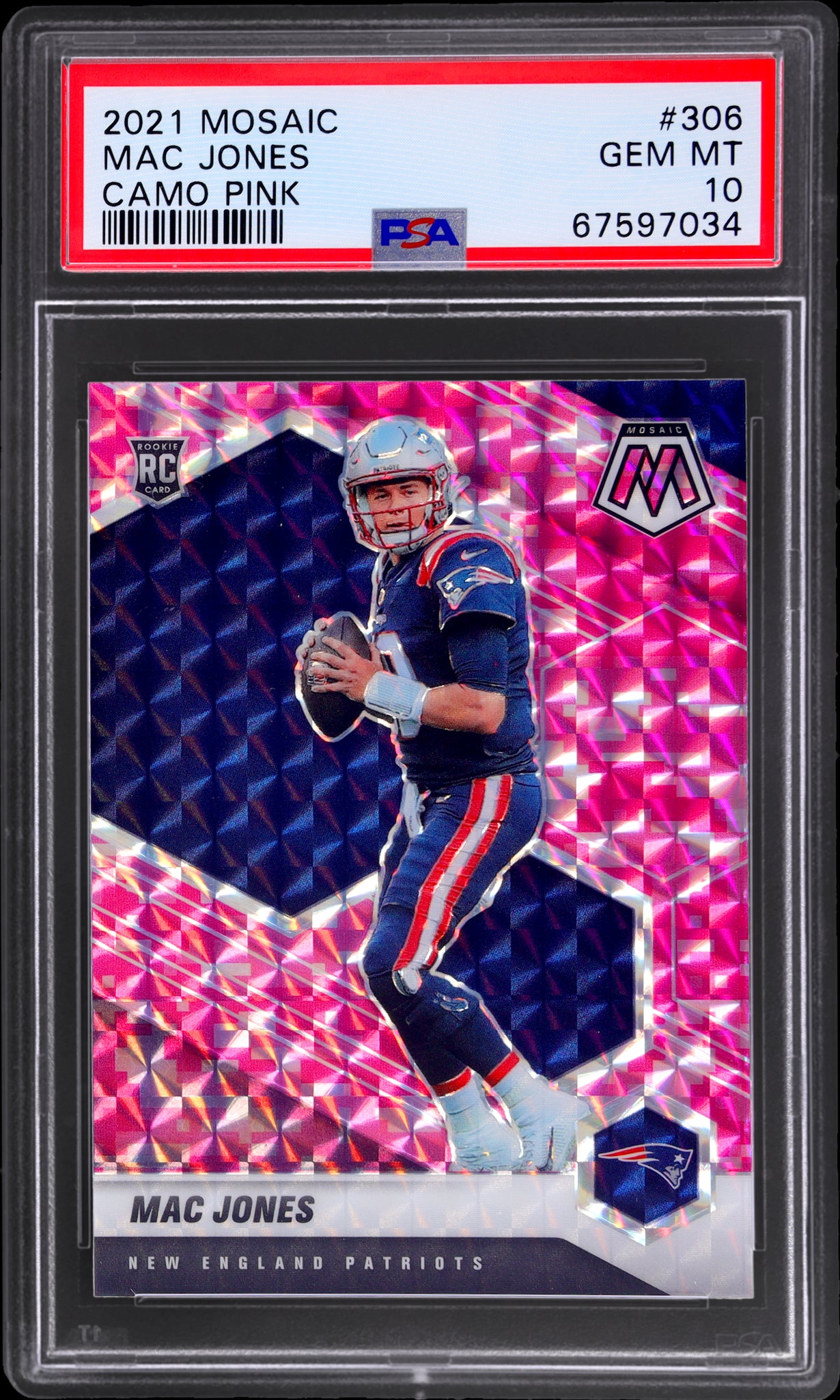 2021 Panini Mosaic #306 Mac Jones Camo Pink Mosaic PSA 10