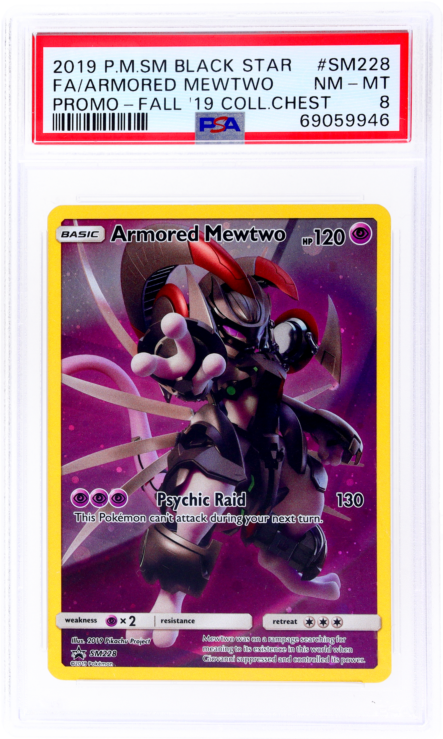 2016 Pokemon Black Star Armored Mewtwo Autogaph Pr Fall '19 Dan Green #SM228 PSA 8
